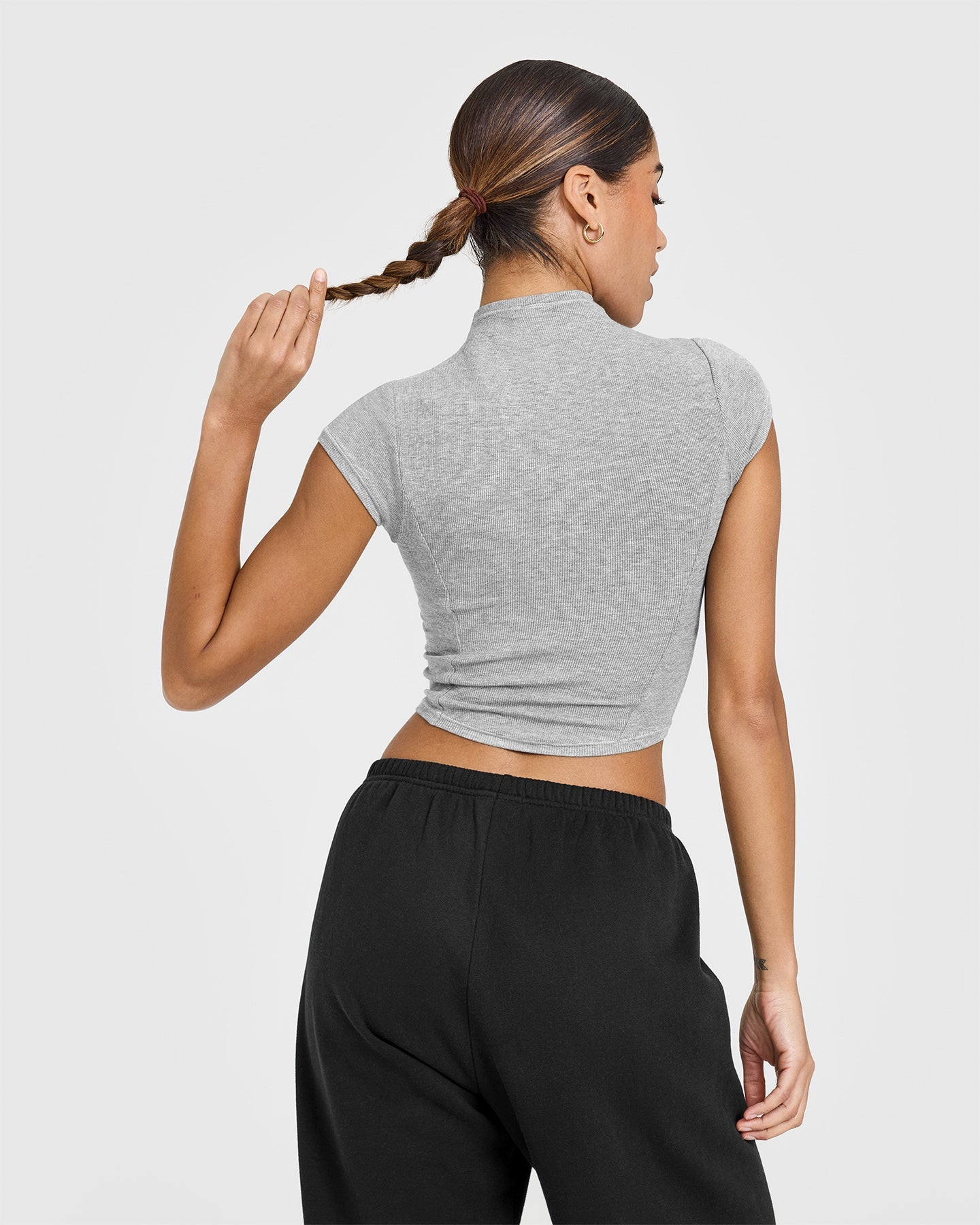 Alternative view of Mellow Rib Mid Mock Neck T-Shirt | Charcoal Marl