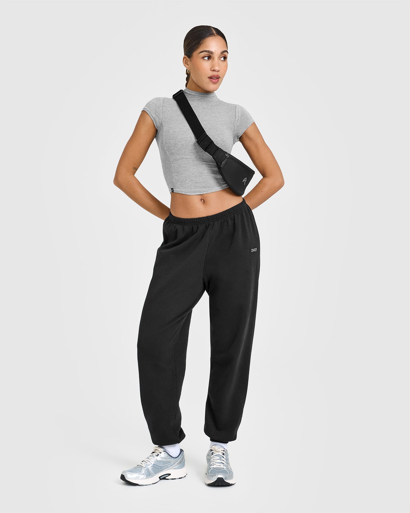Mellow Rib Mid Mock Neck T-Shirt | Charcoal Marl - Image 3