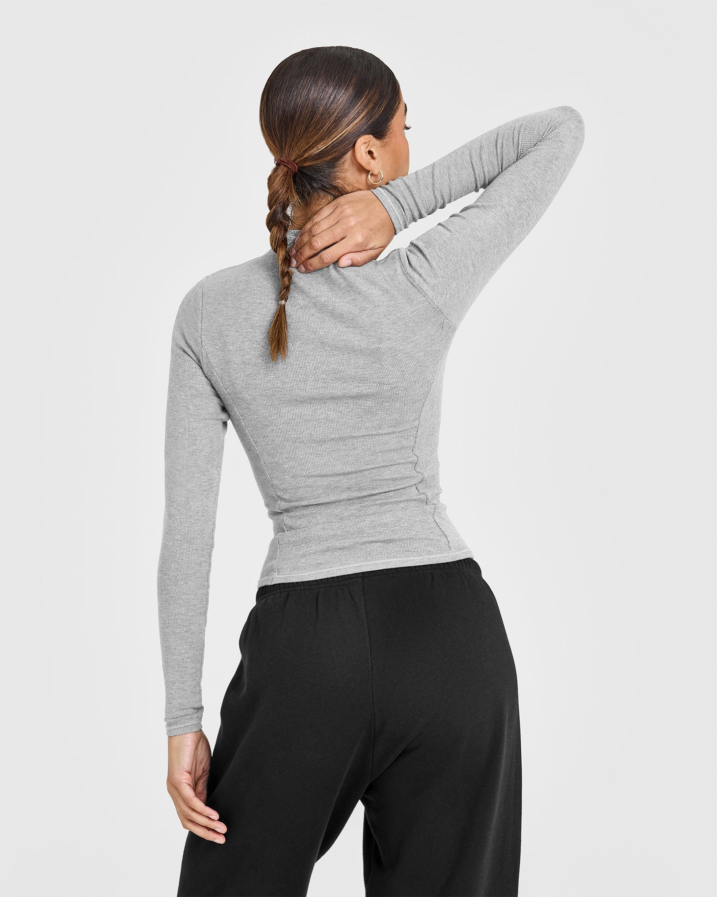 Alternative view of Mellow Rib Mock Neck Long Sleeve Top | Charcoal Marl