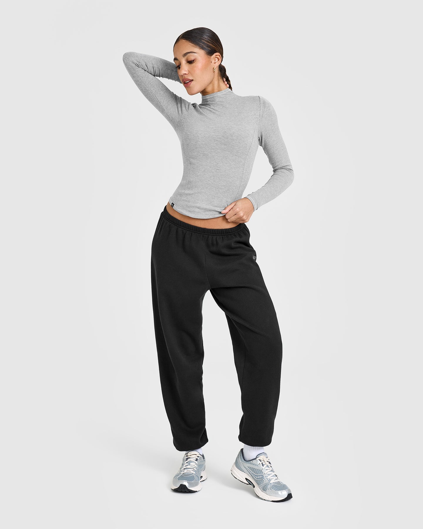Mellow Rib Mock Neck Long Sleeve Top | Charcoal Marl - Image 3