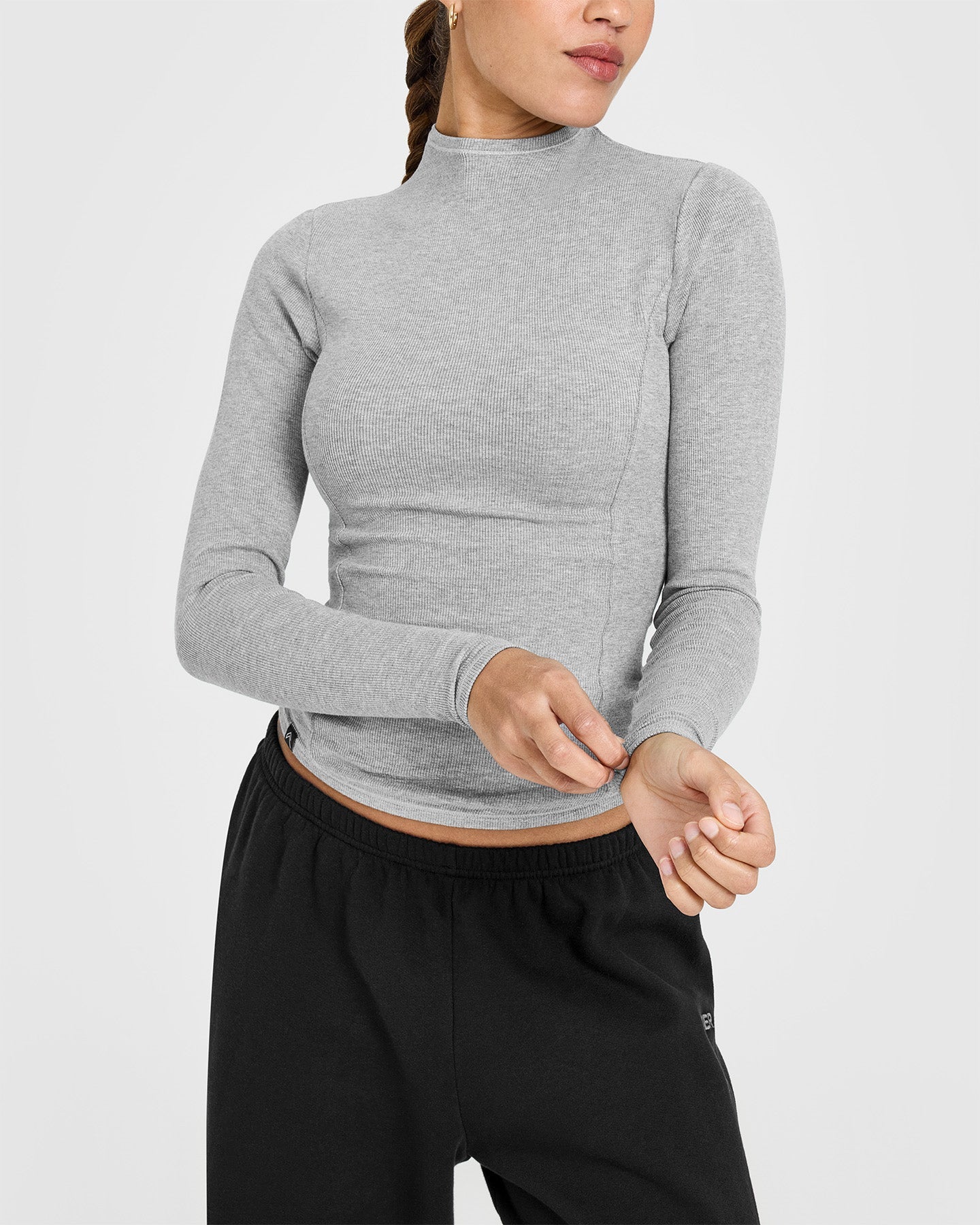 Mellow Rib Mock Neck Long Sleeve Top | Charcoal Marl - Image 4