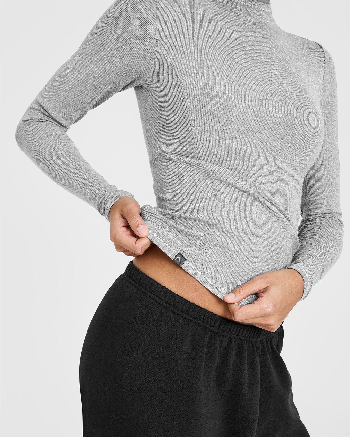 Mellow Rib Mock Neck Long Sleeve Top | Charcoal Marl - Image 5