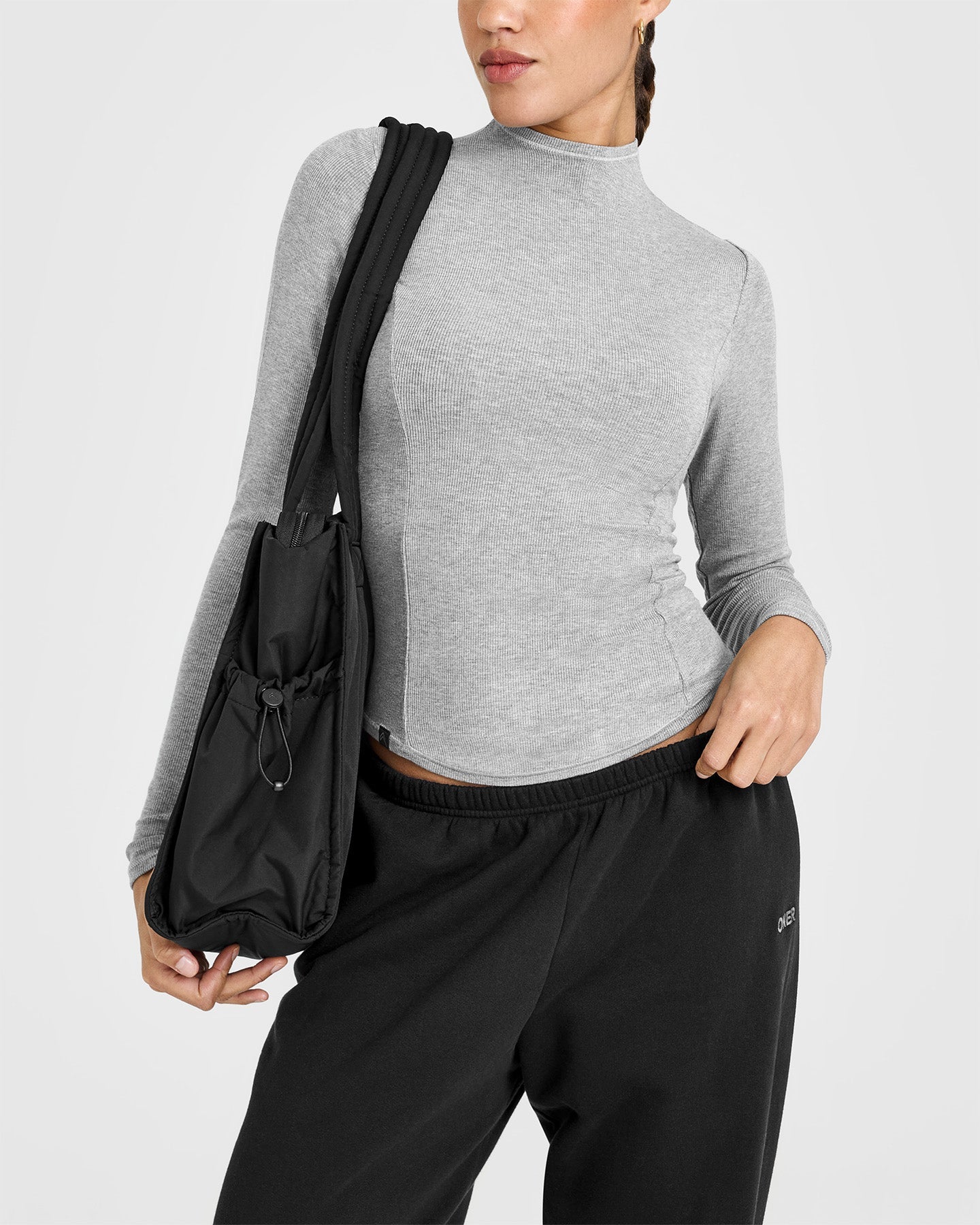 Mellow Rib Mock Neck Long Sleeve Top | Charcoal Marl - Image 6