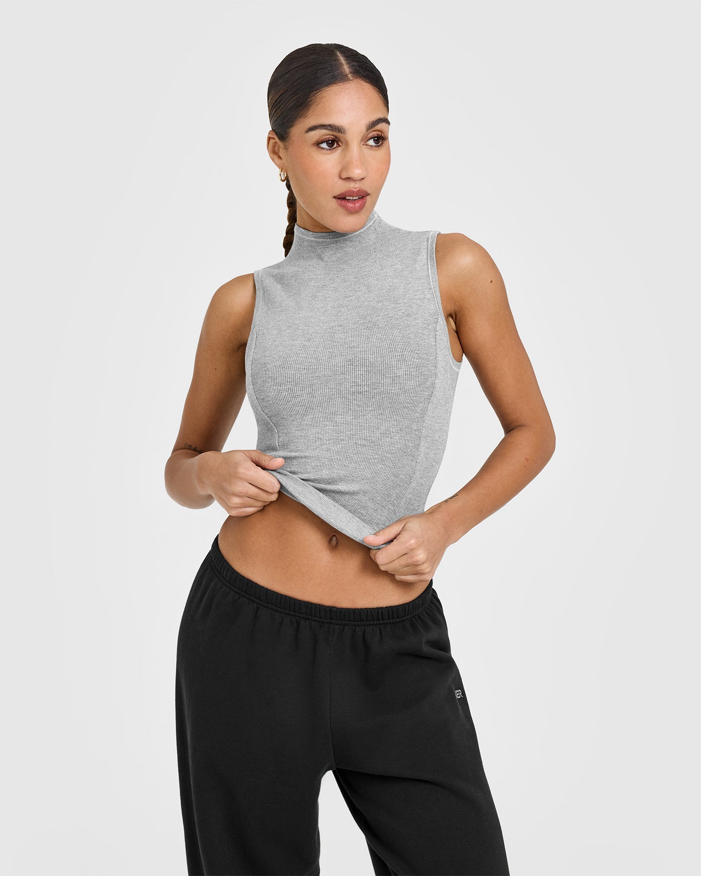 Mellow Rib Mock Neck Tank | Charcoal Marl