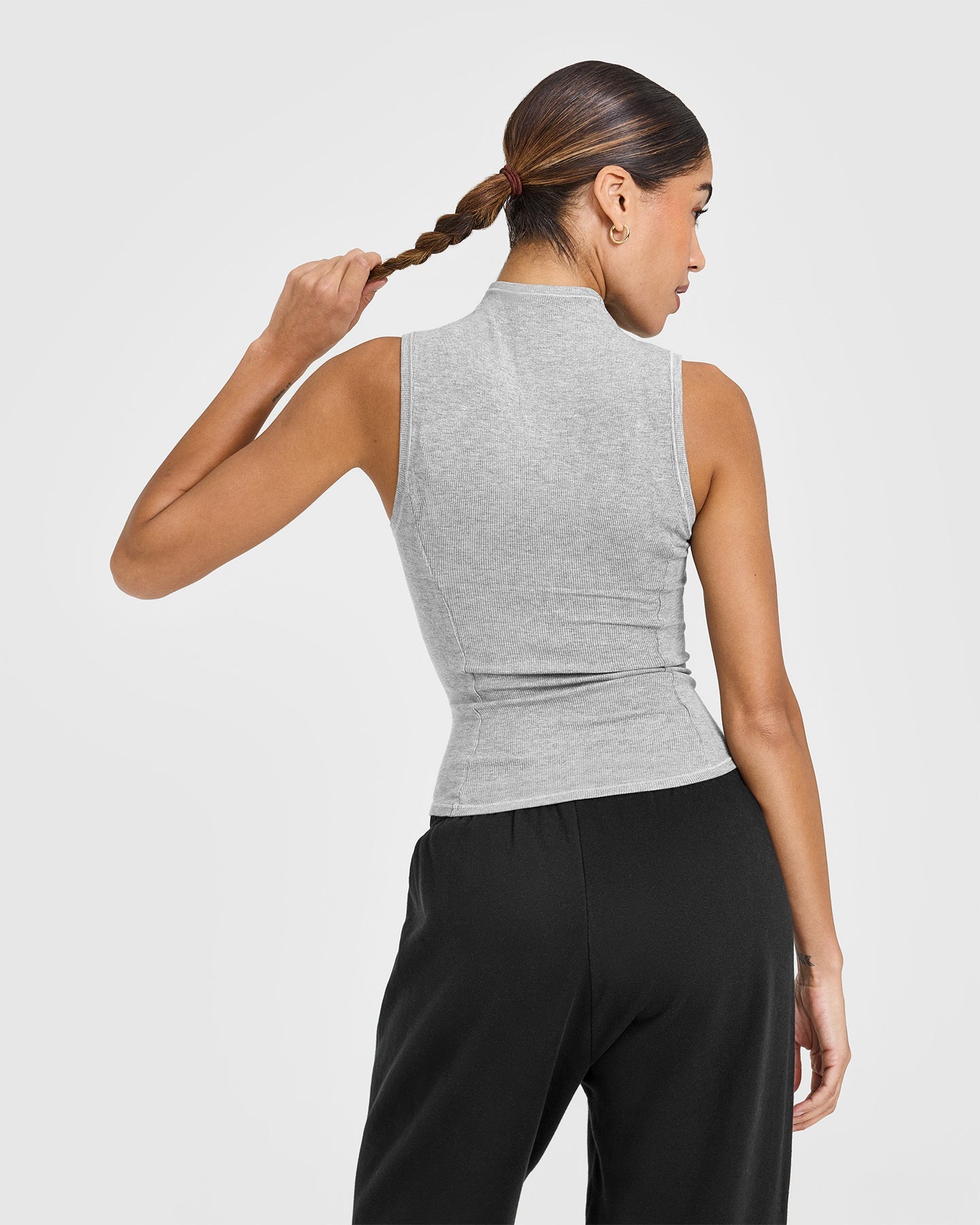 Alternative view of Mellow Rib Mock Neck Tank | Charcoal Marl
