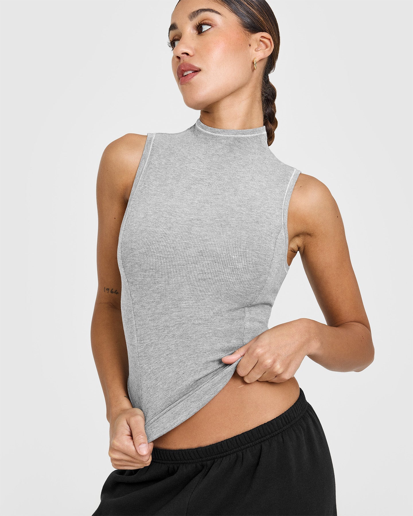 Mellow Rib Mock Neck Tank | Charcoal Marl - Image 4