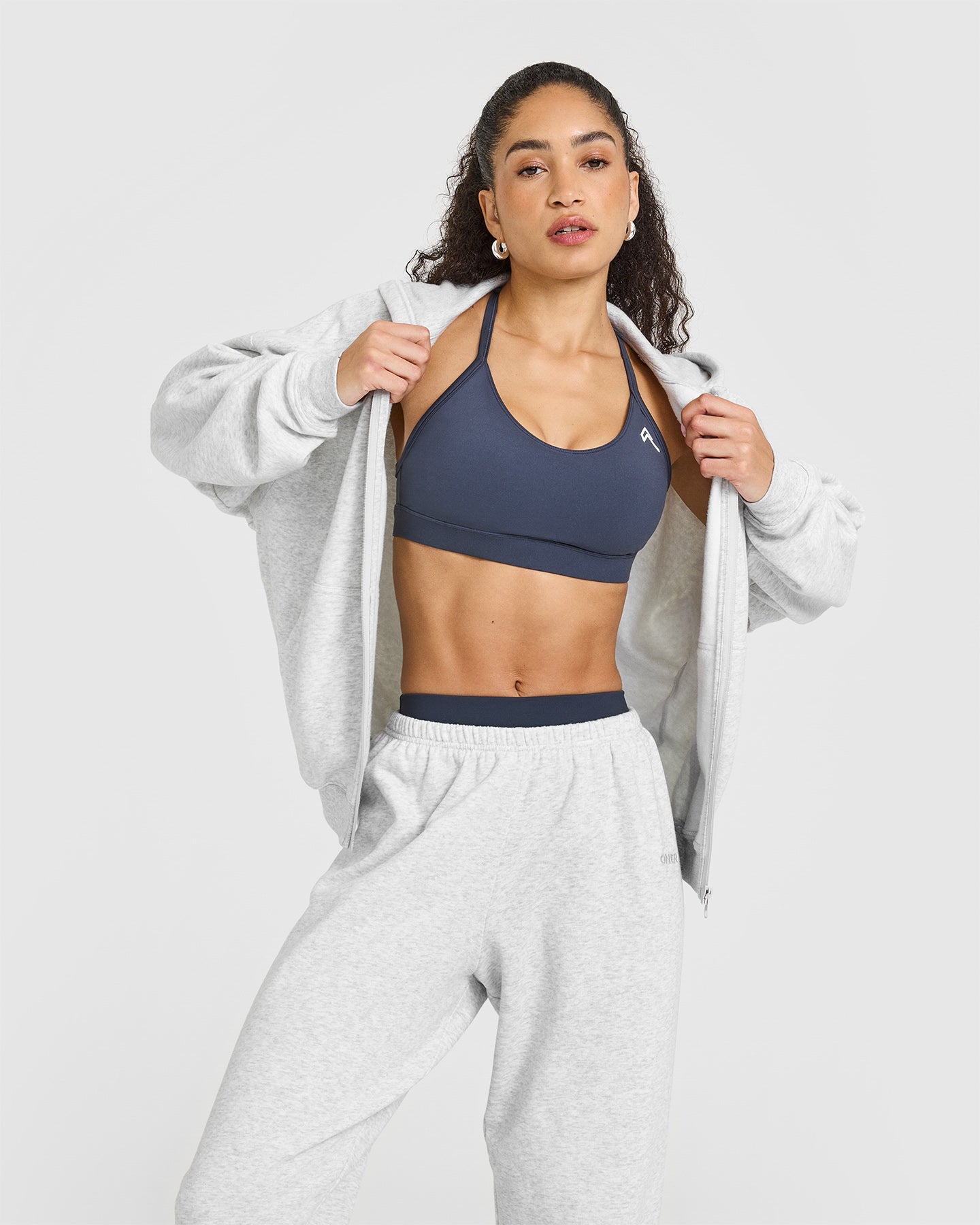 Alternative view of Mid Weight Zip Through Hoodie | Light Grey Marl