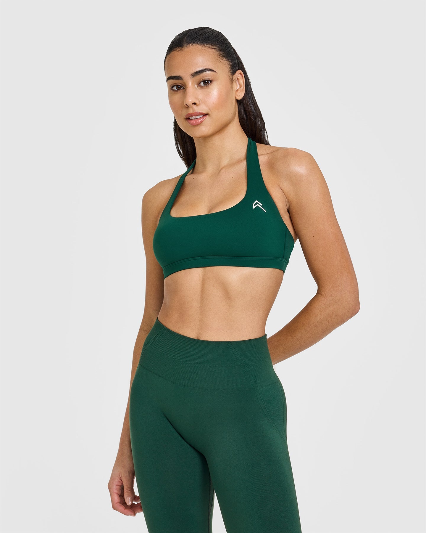 EasyLift Halter Bralette with White Logo | Racing Green