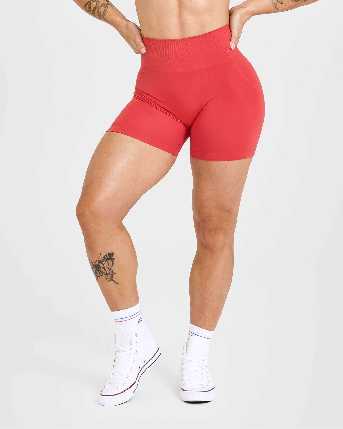 EffortlessLift Seamless Shorts with White Logo | Sweet Red