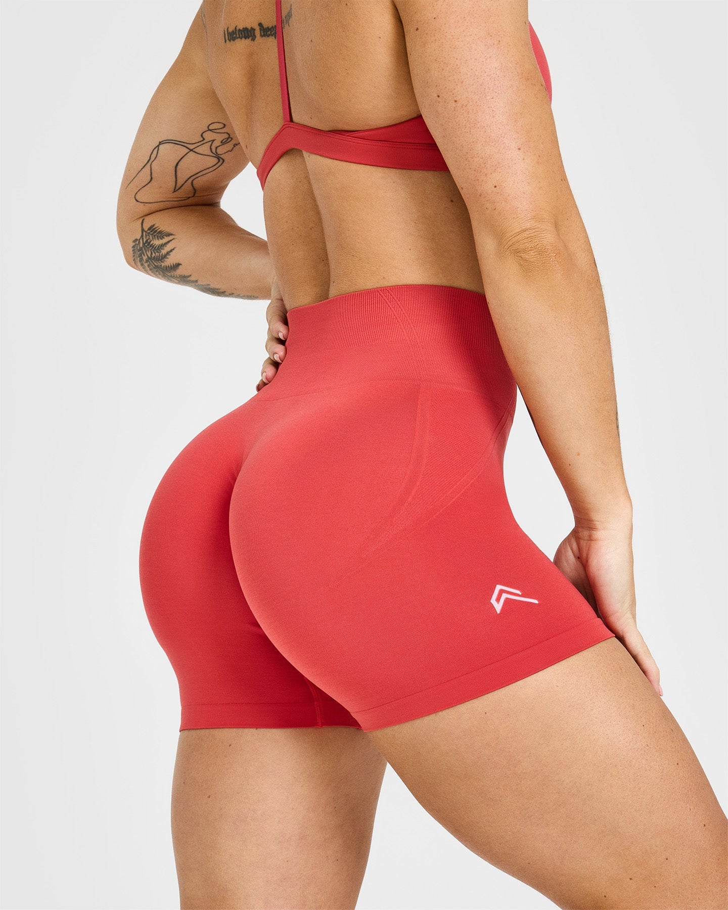 EffortlessLift Seamless Shorts with White Logo | Sweet Red - Image 5