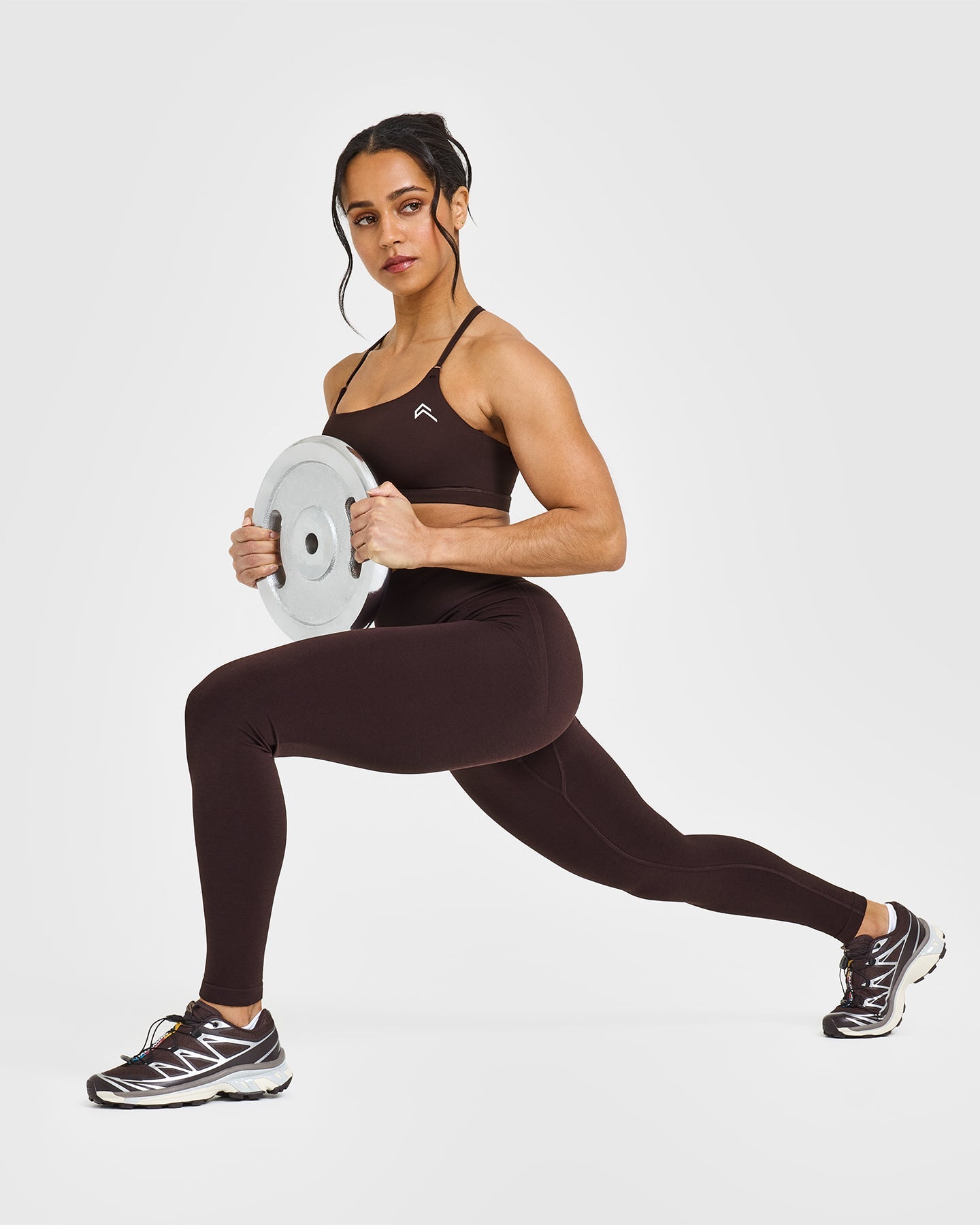 EffortlessLift Seamless Leggings with White Logo | Plum Brown - Image 3