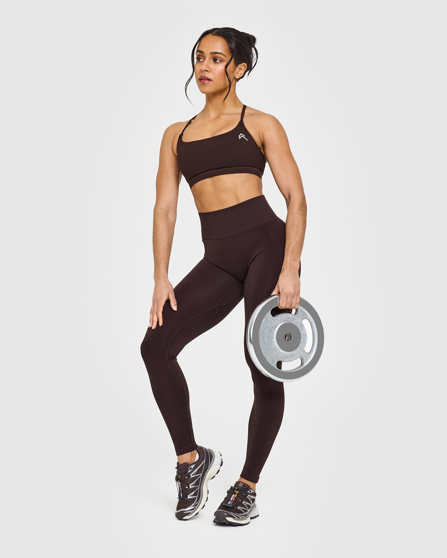EffortlessLift Seamless Leggings with White Logo | Plum Brown - Image 6