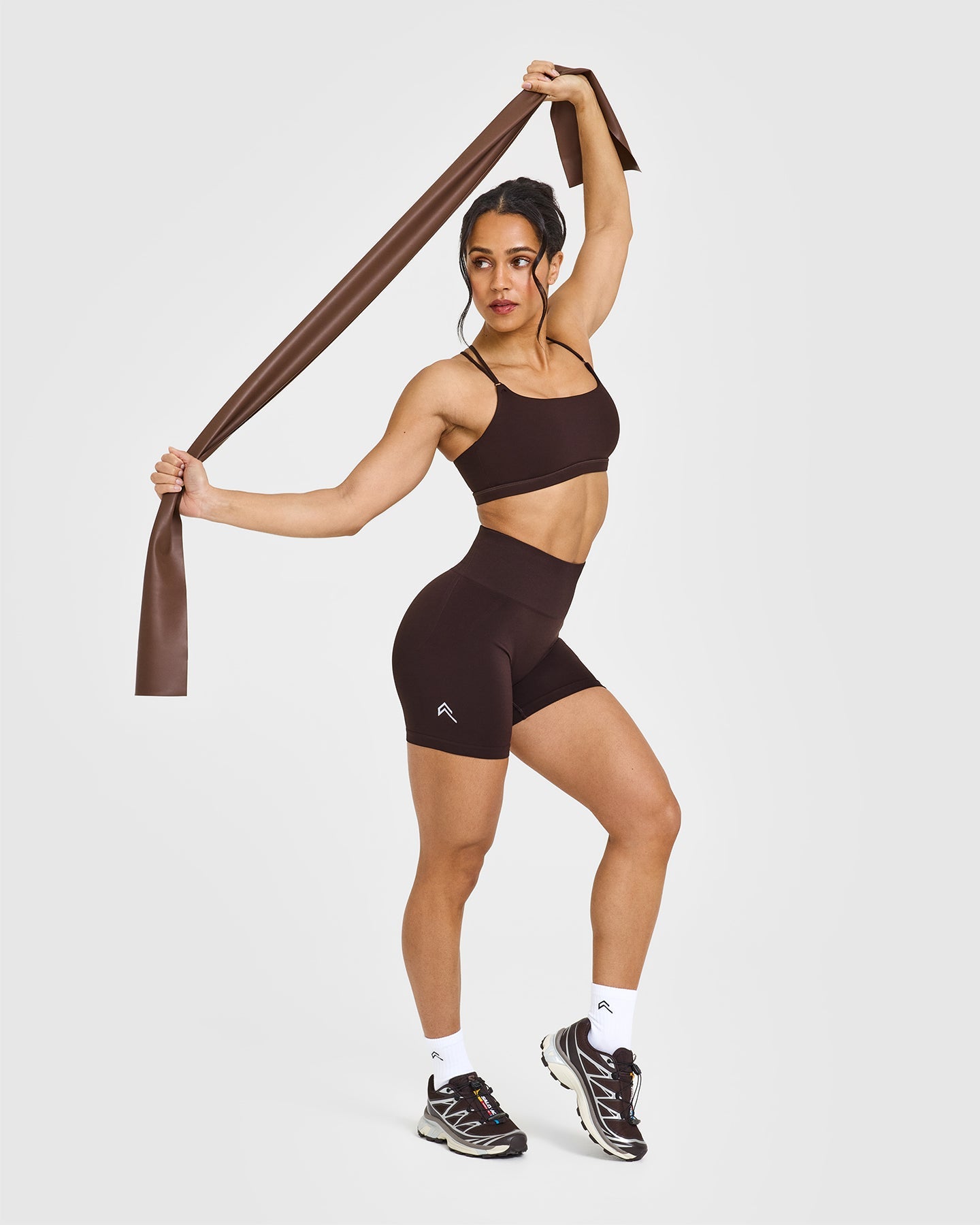 EffortlessLift Seamless Shorts with White Logo | Plum Brown - Image 3