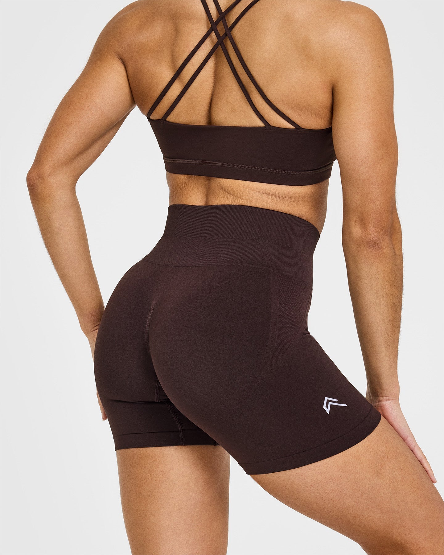 EffortlessLift Seamless Shorts with White Logo | Plum Brown - Image 5