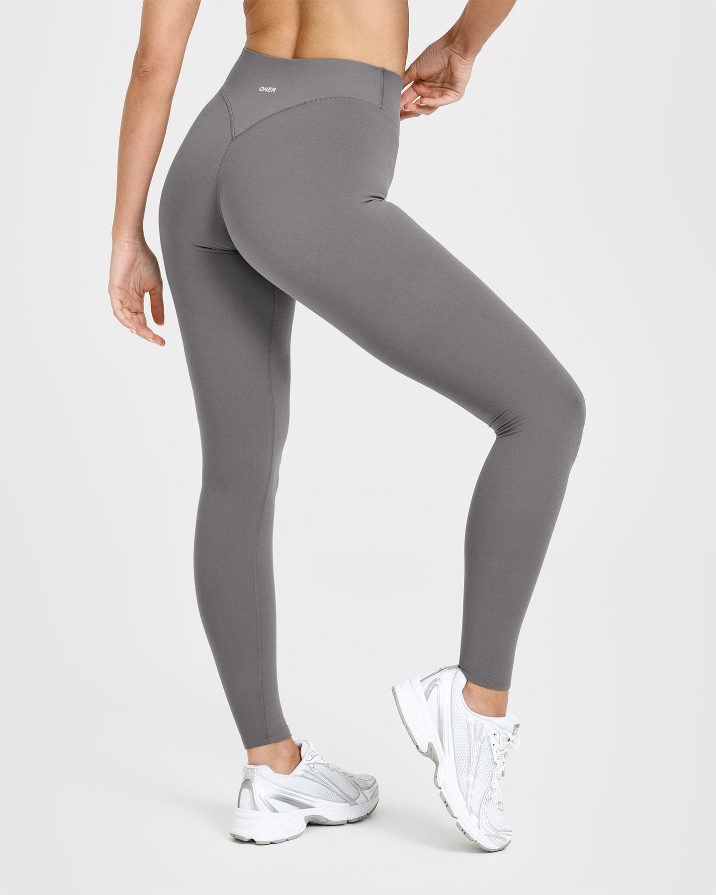 SoftMotion Leggings with White Logo | Ash Grey