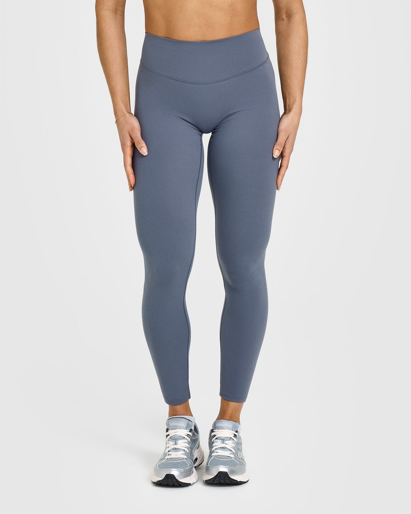 Alternative view of SoftMotion Leggings with White Logo | Granite Blue