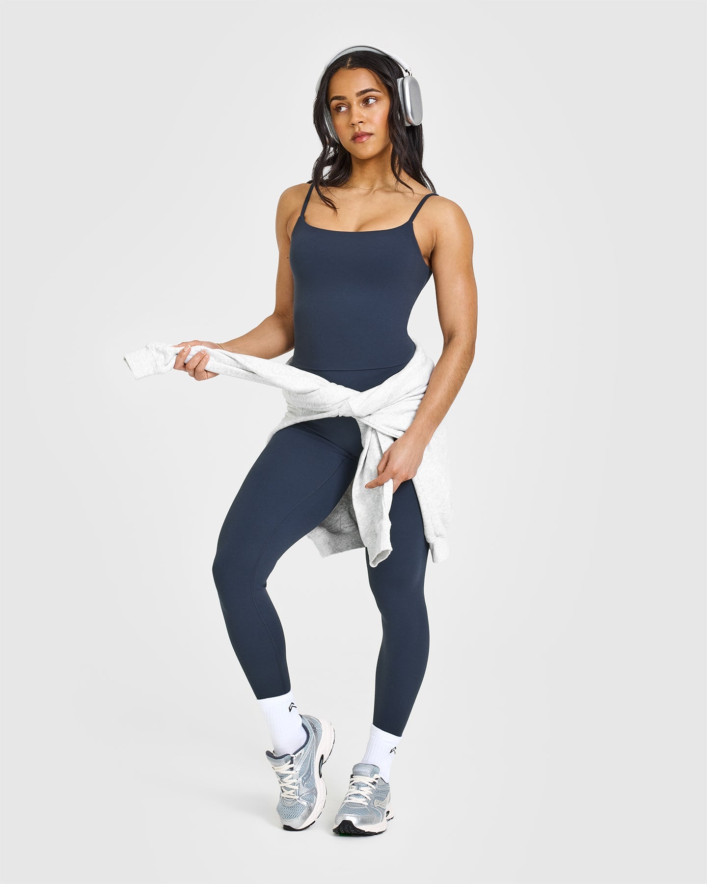 Alternative view of SoftMotion Strappy Mid Vest with Built in Bra Shelf with White Logo | True Blue