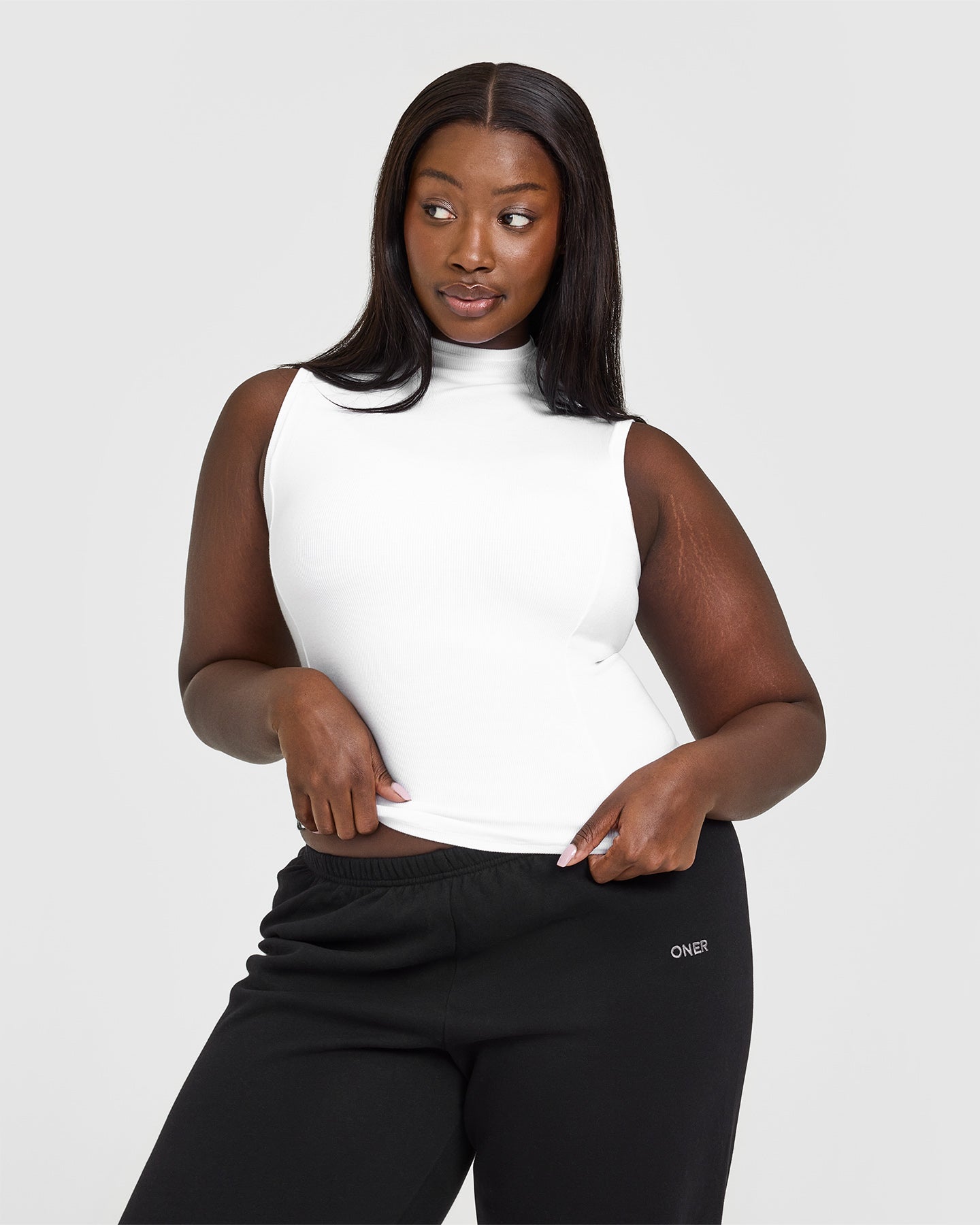 Alternative view of Mellow Rib Mock Neck Tank | White