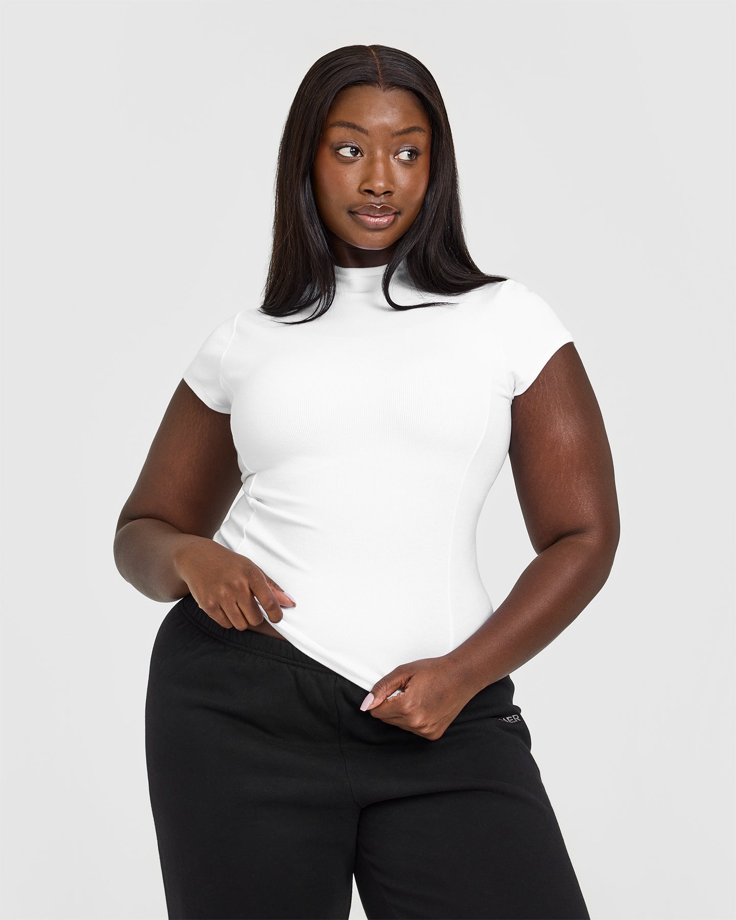 Mellow Rib Mock Neck T-Shirt | White