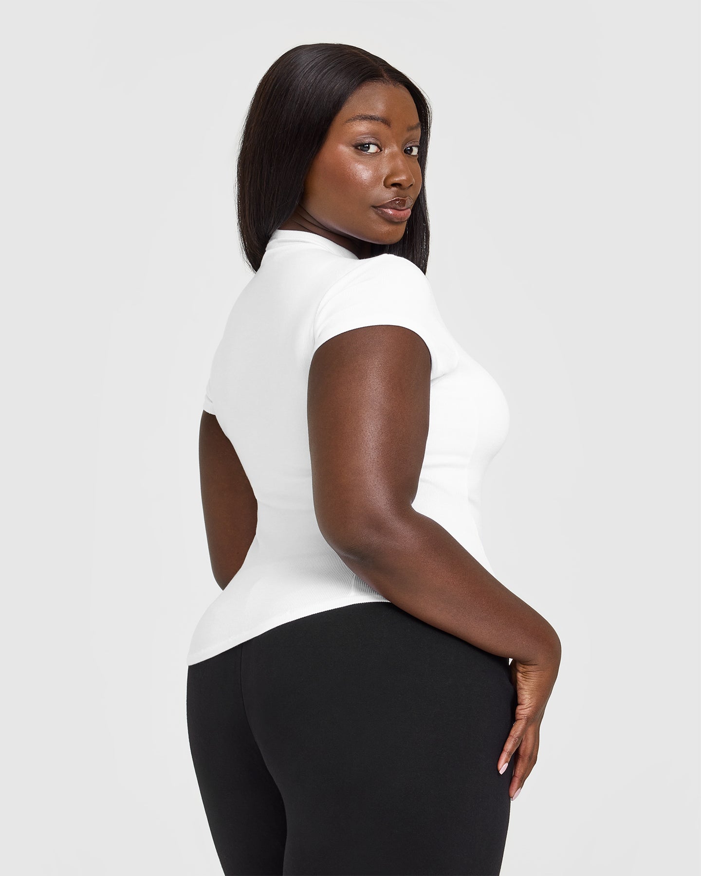 Alternative view of Mellow Rib Mock Neck T-Shirt | White