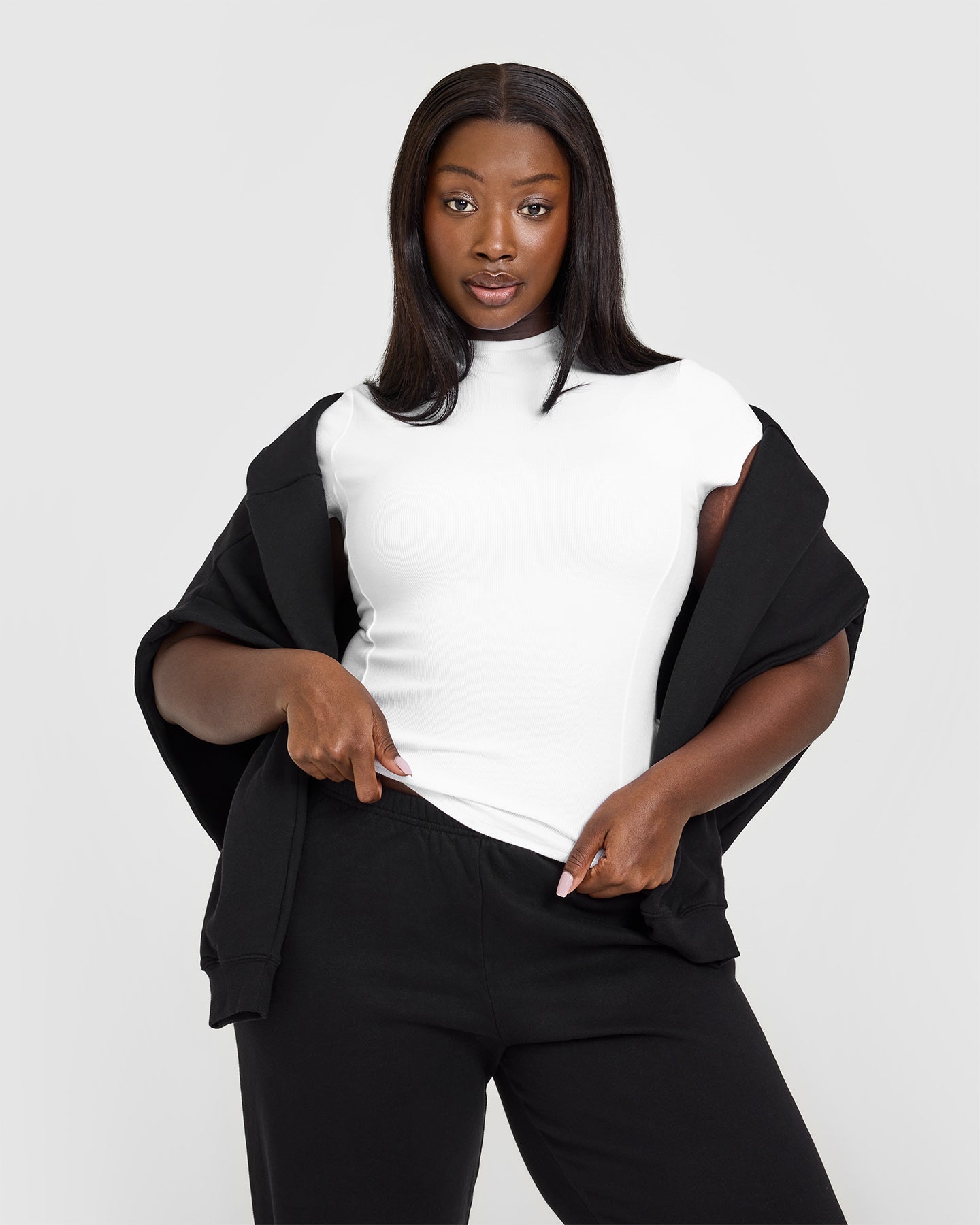 Mellow Rib Mock Neck T-Shirt | White - Image 6