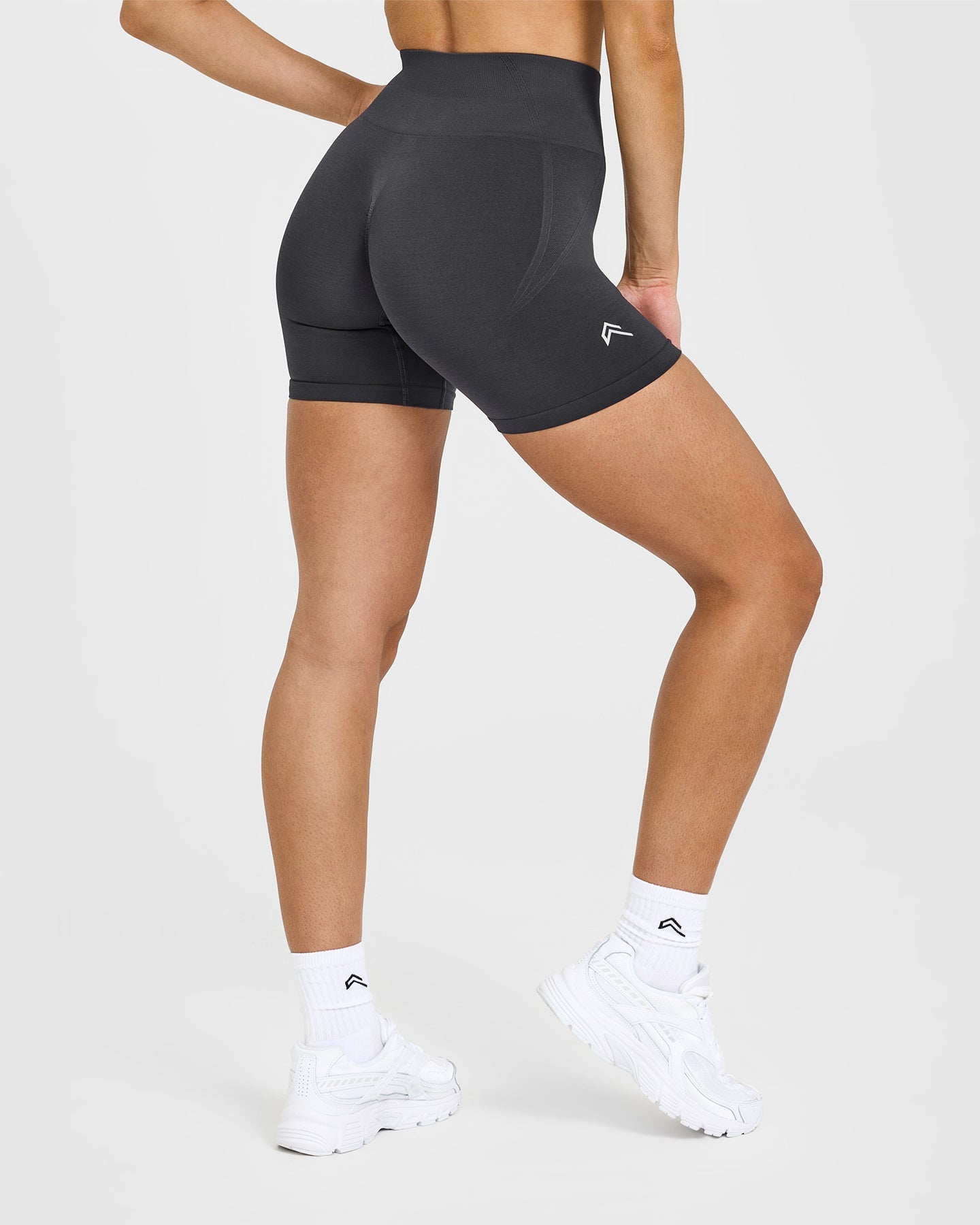 EffortlessLift Seamless Shorts with White Logo | Coal