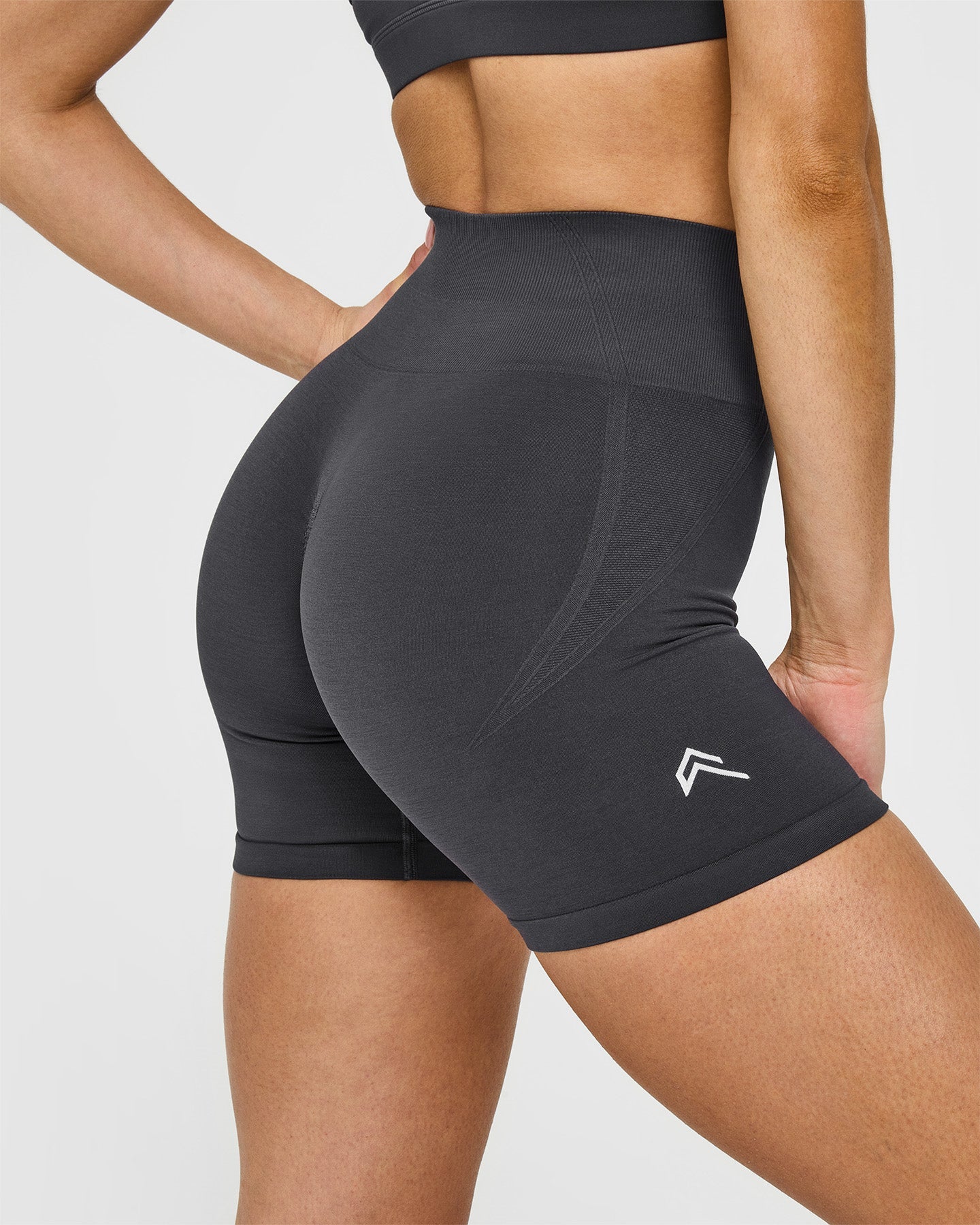 EffortlessLift Seamless Shorts with White Logo | Coal - Image 4