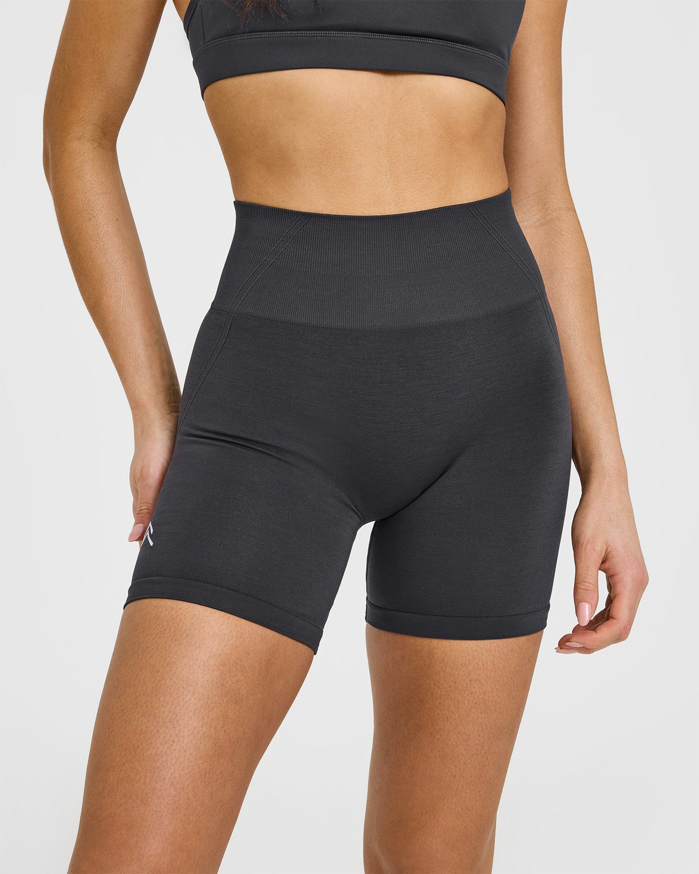 EffortlessLift Seamless Shorts with White Logo | Coal - Image 5