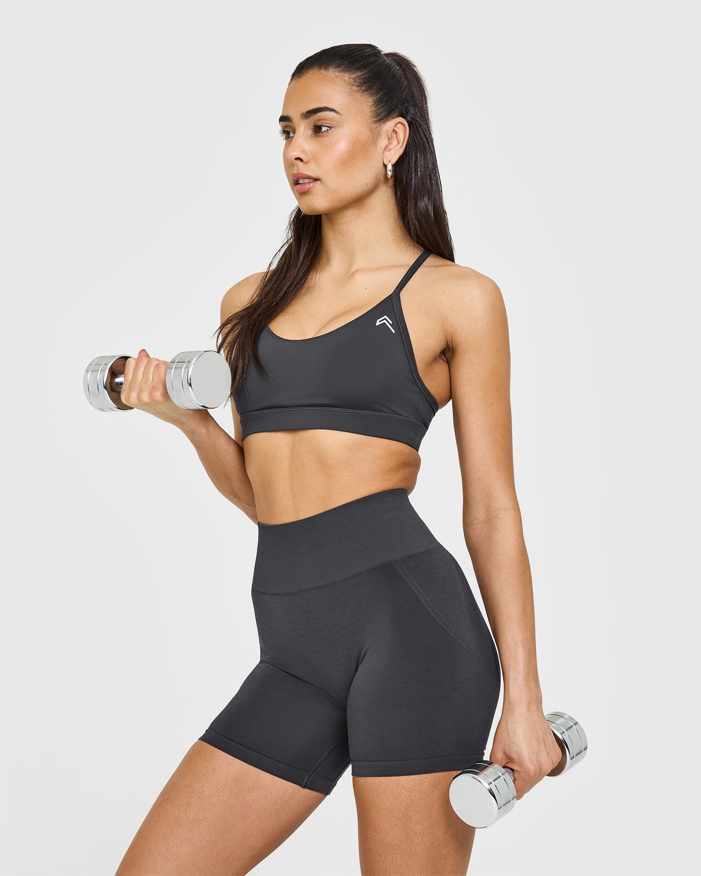 EffortlessLift Seamless Shorts with White Logo | Coal - Image 6