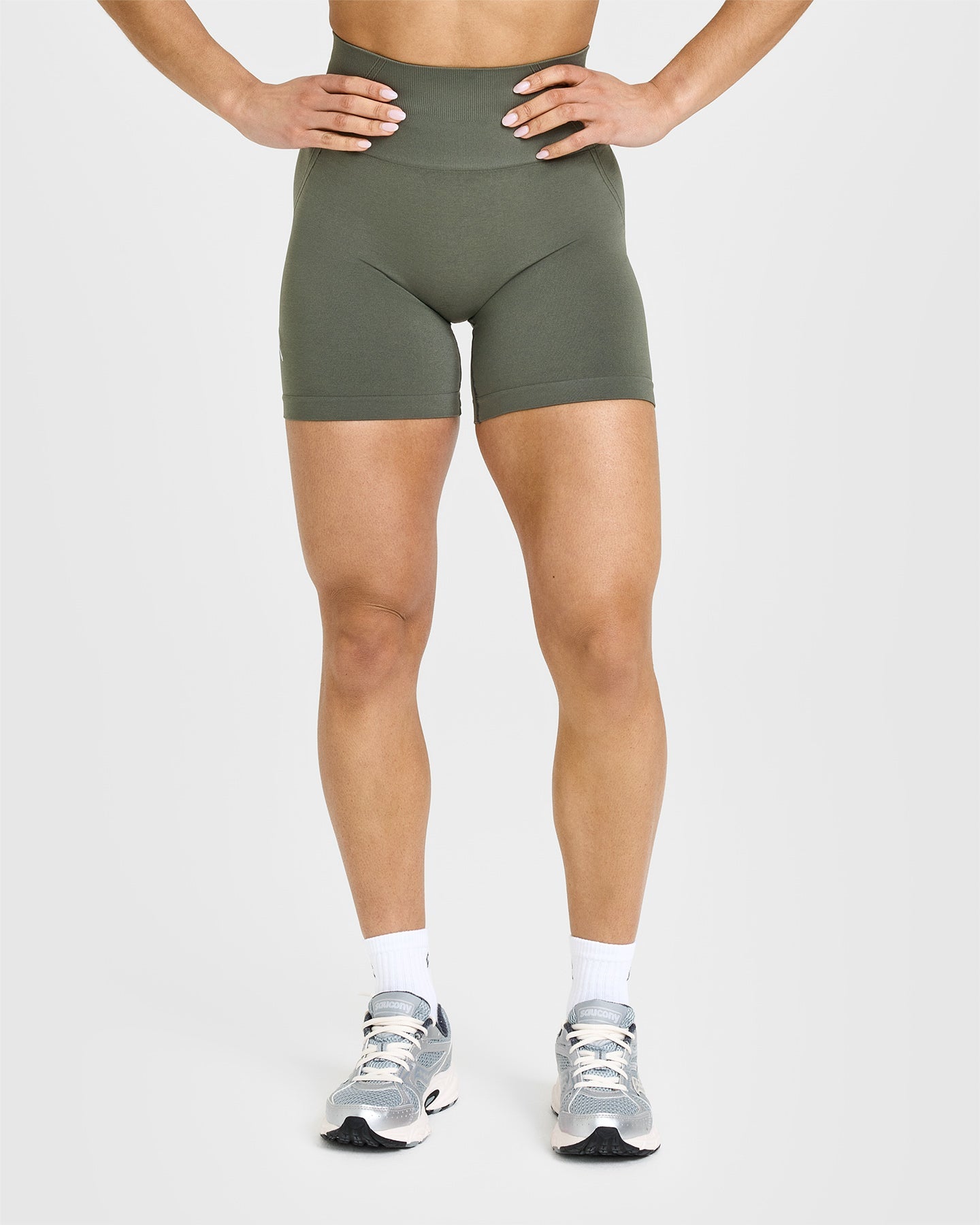 Alternative view of EffortlessLift Seamless Shorts with White Logo | Dark Khaki