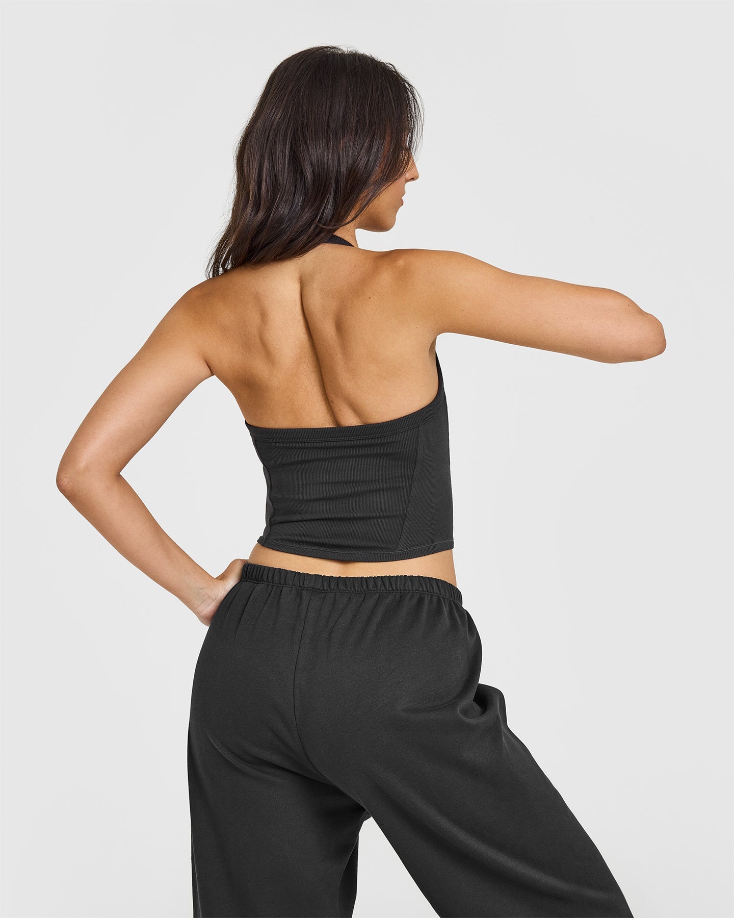 Alternative view of Mellow Rib Halter Neck Mid Vest with Built in Bra Shelf | Soft Black