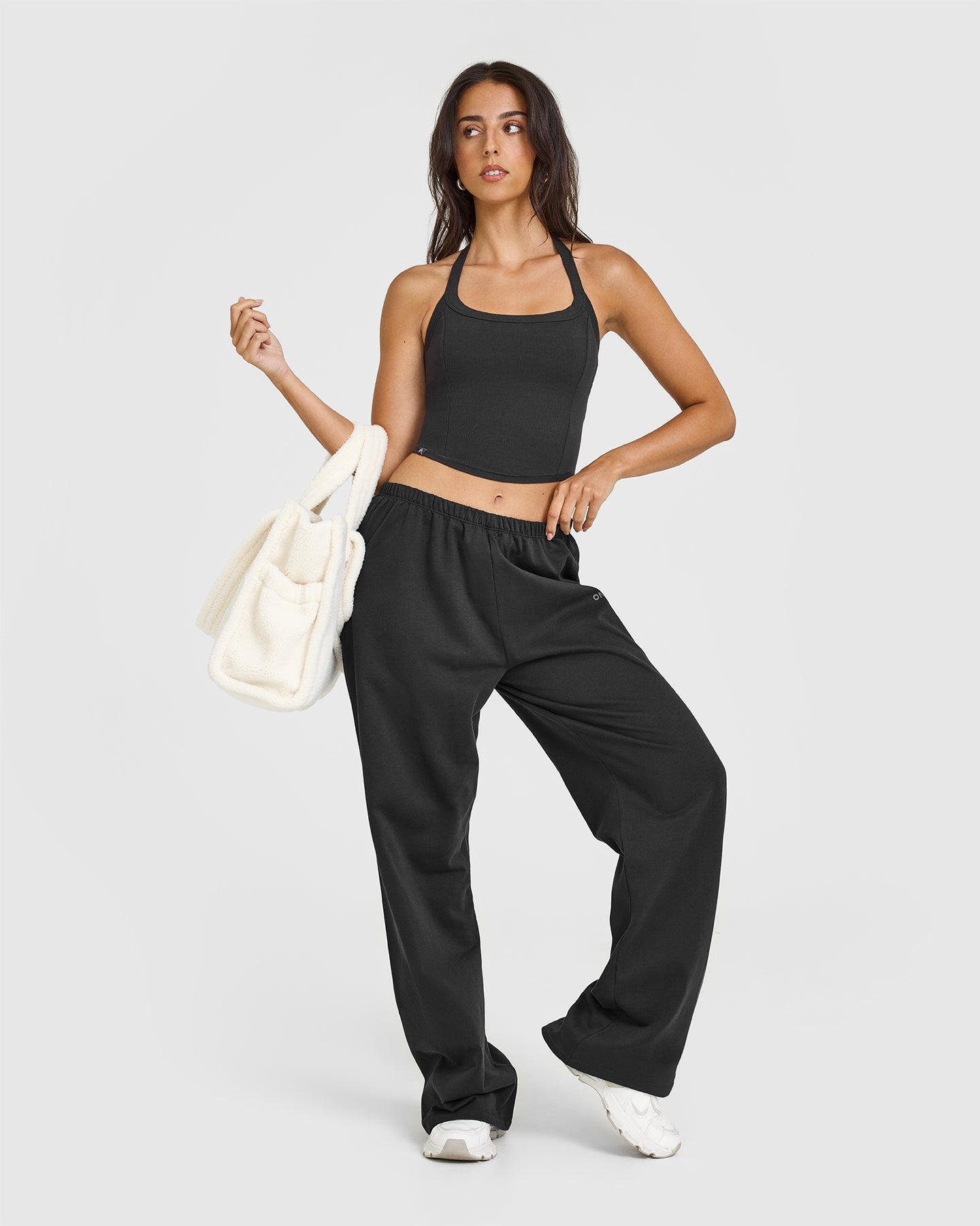 Mellow Rib Halter Neck Mid Vest with Built in Bra Shelf | Soft Black - Image 3