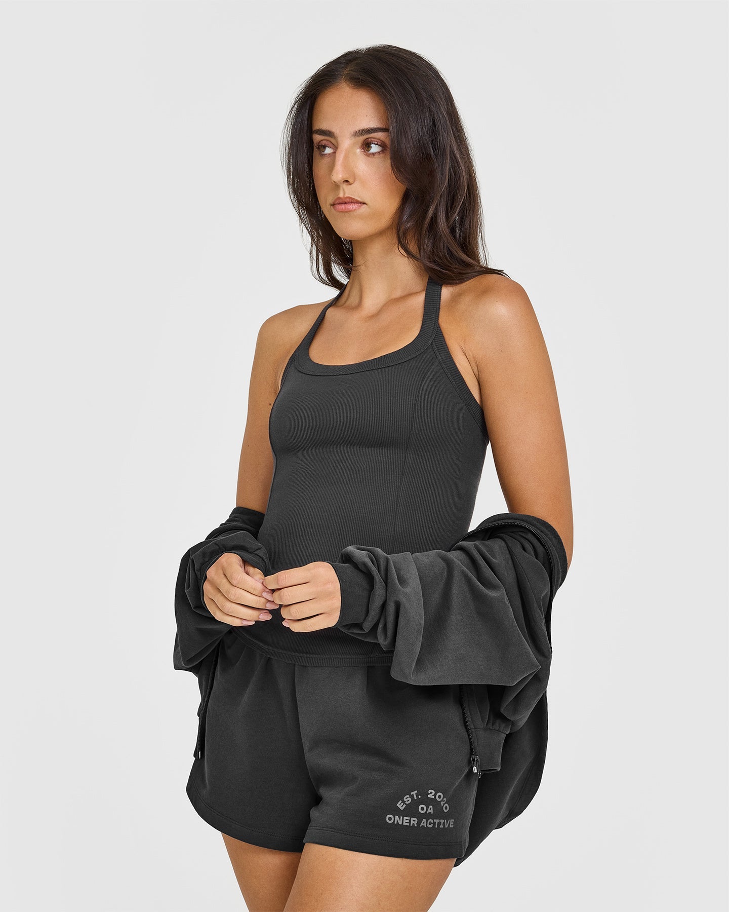 Mellow Rib Halter Neck Vest with Built in Bra Shelf | Soft Black - Image 6