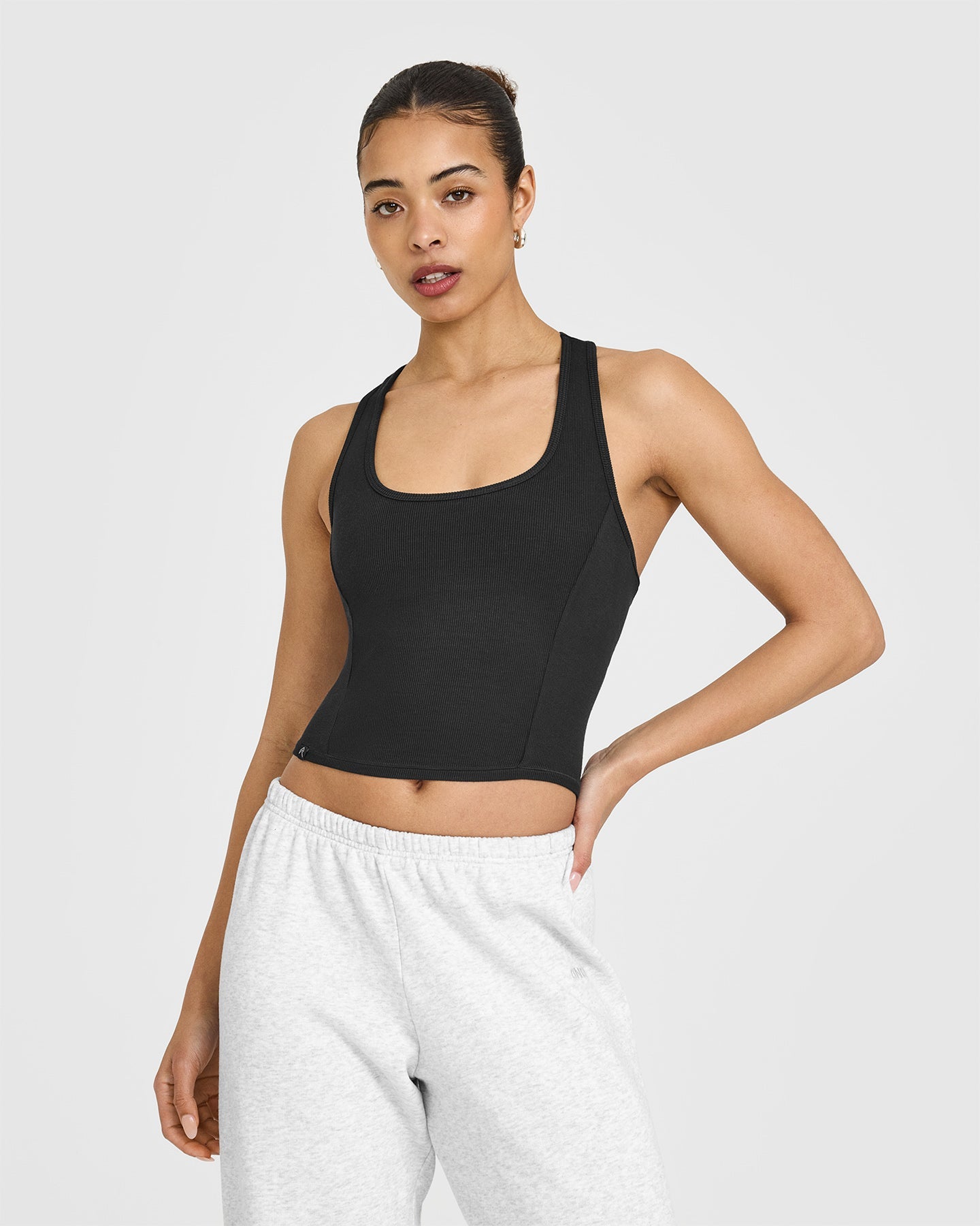 Mellow Rib Square Neck Mid Vest with Built in Bra Shelf | Soft Black