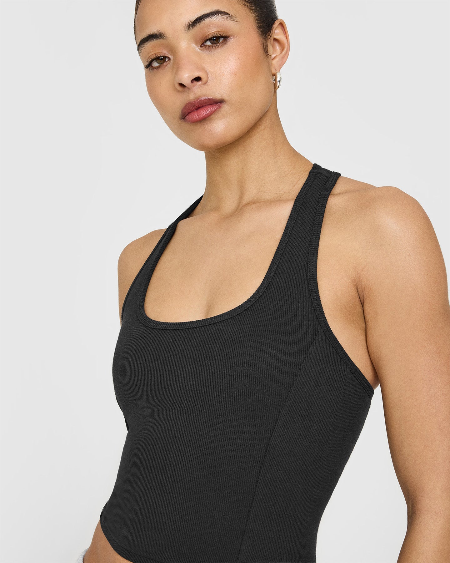 Mellow Rib Square Neck Mid Vest with Built in Bra Shelf | Soft Black - Image 5