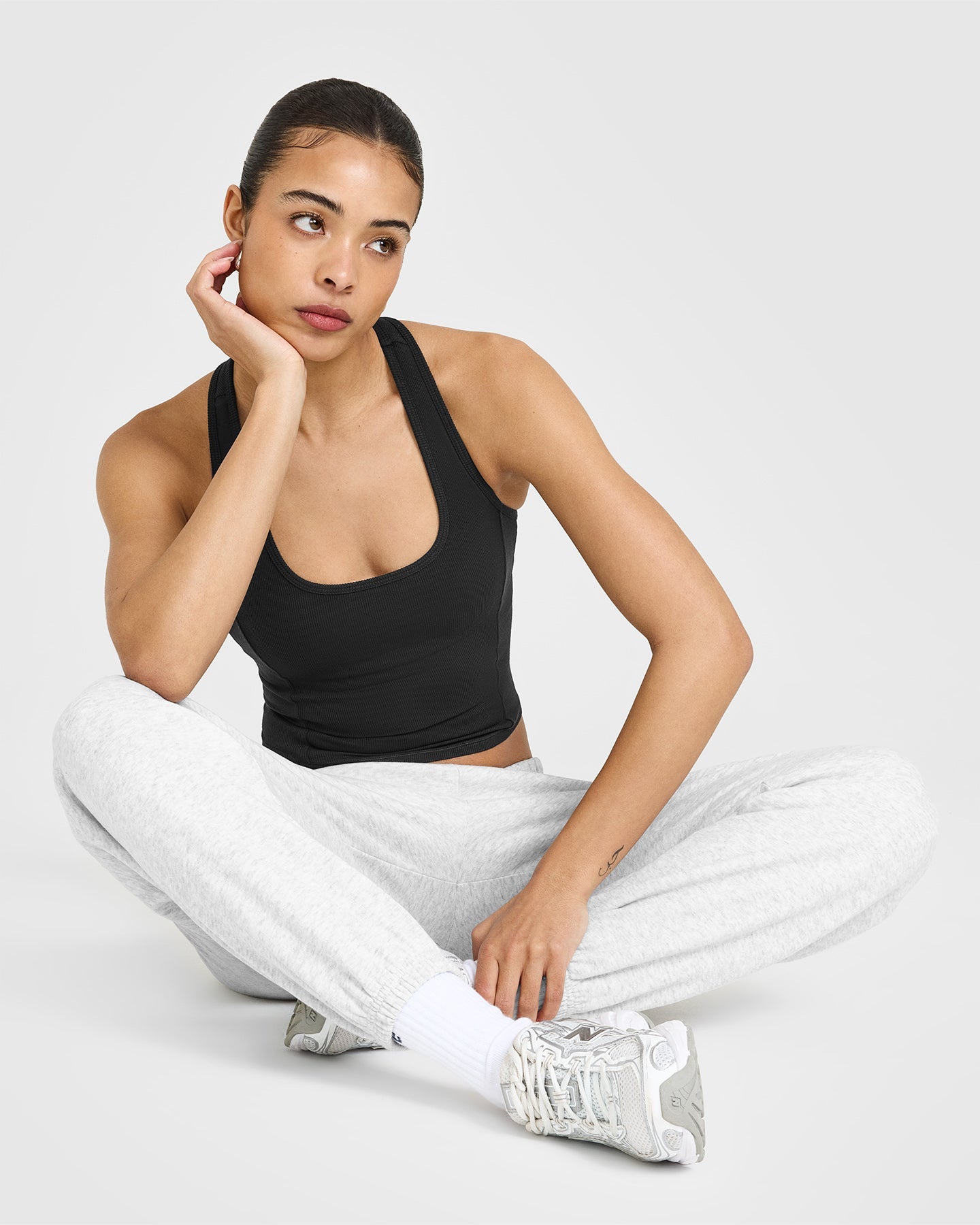 Mellow Rib Square Neck Mid Vest with Built in Bra Shelf | Soft Black - Image 6