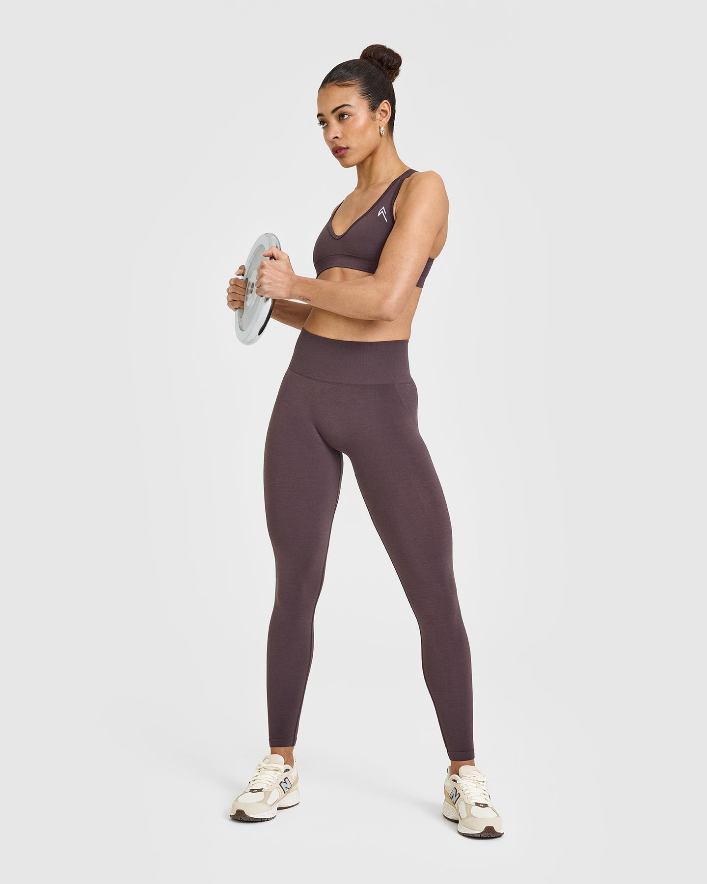 EffortlessLift Seamless Leggings with White Logo | Umber Brown - Image 3
