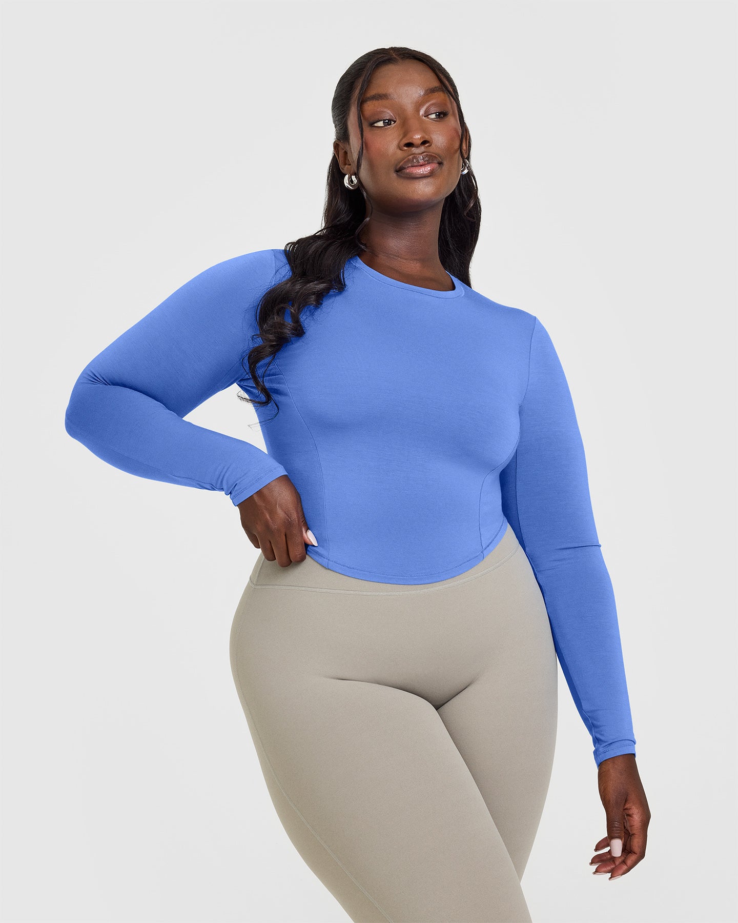Mellow Soft Mid Long Sleeve Top | Glaucous Blue