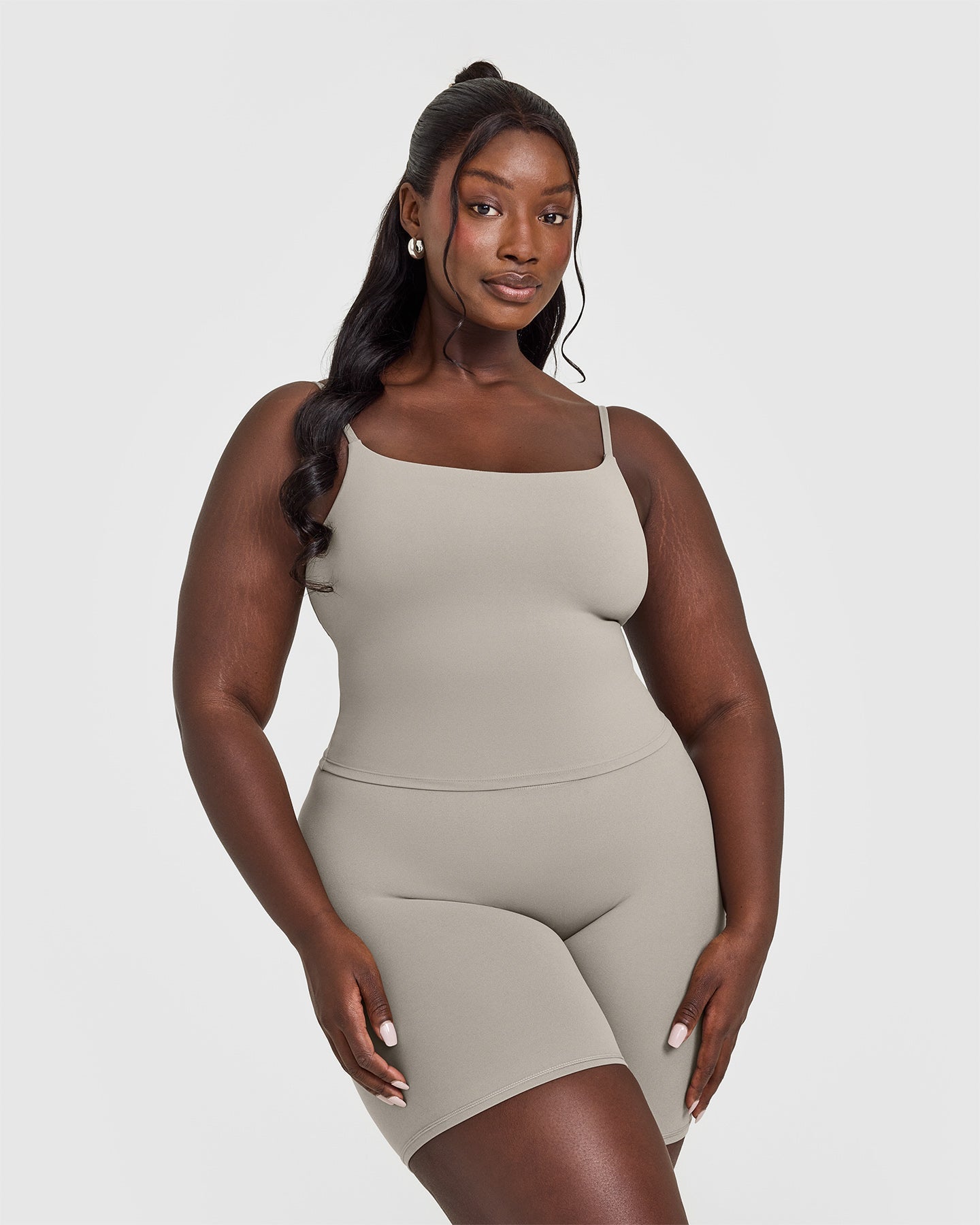 SoftMotion Strappy Mid Vest with Built in Bra Shelf with White Logo | Warm Sand