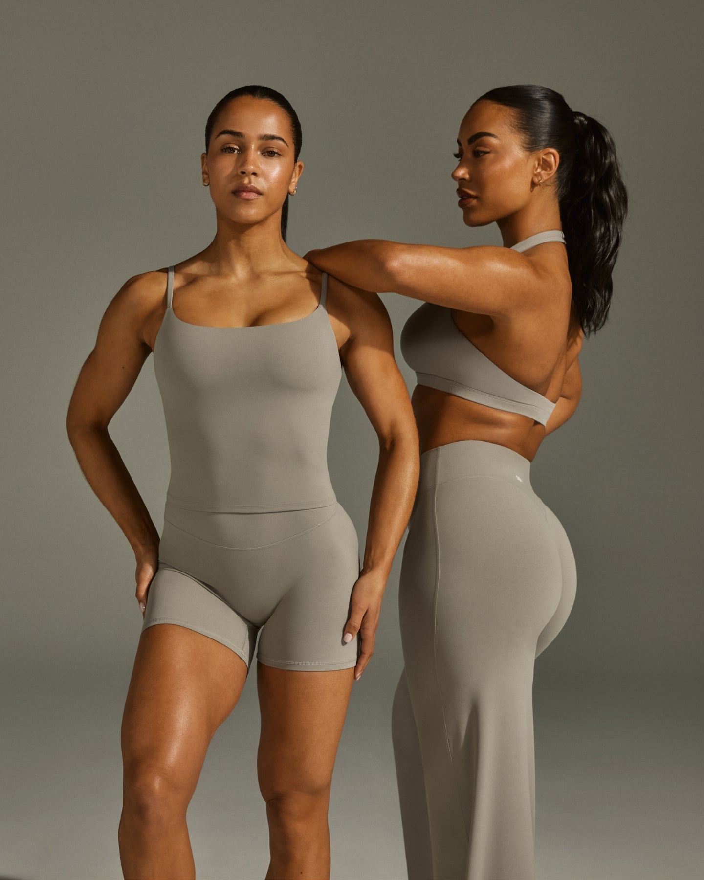 Alternative view of SoftMotion Strappy Mid Vest with Built in Bra Shelf with White Logo | Warm Sand