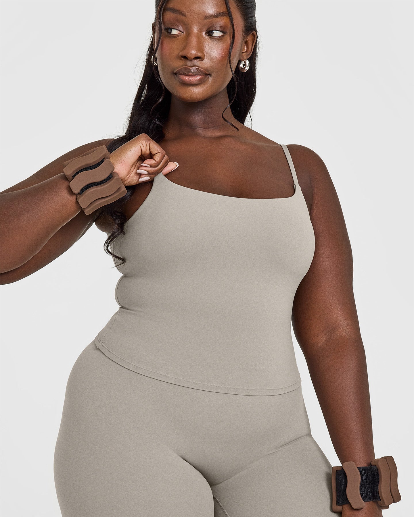 SoftMotion Strappy Mid Vest with Built in Bra Shelf with White Logo | Warm Sand - Image 5