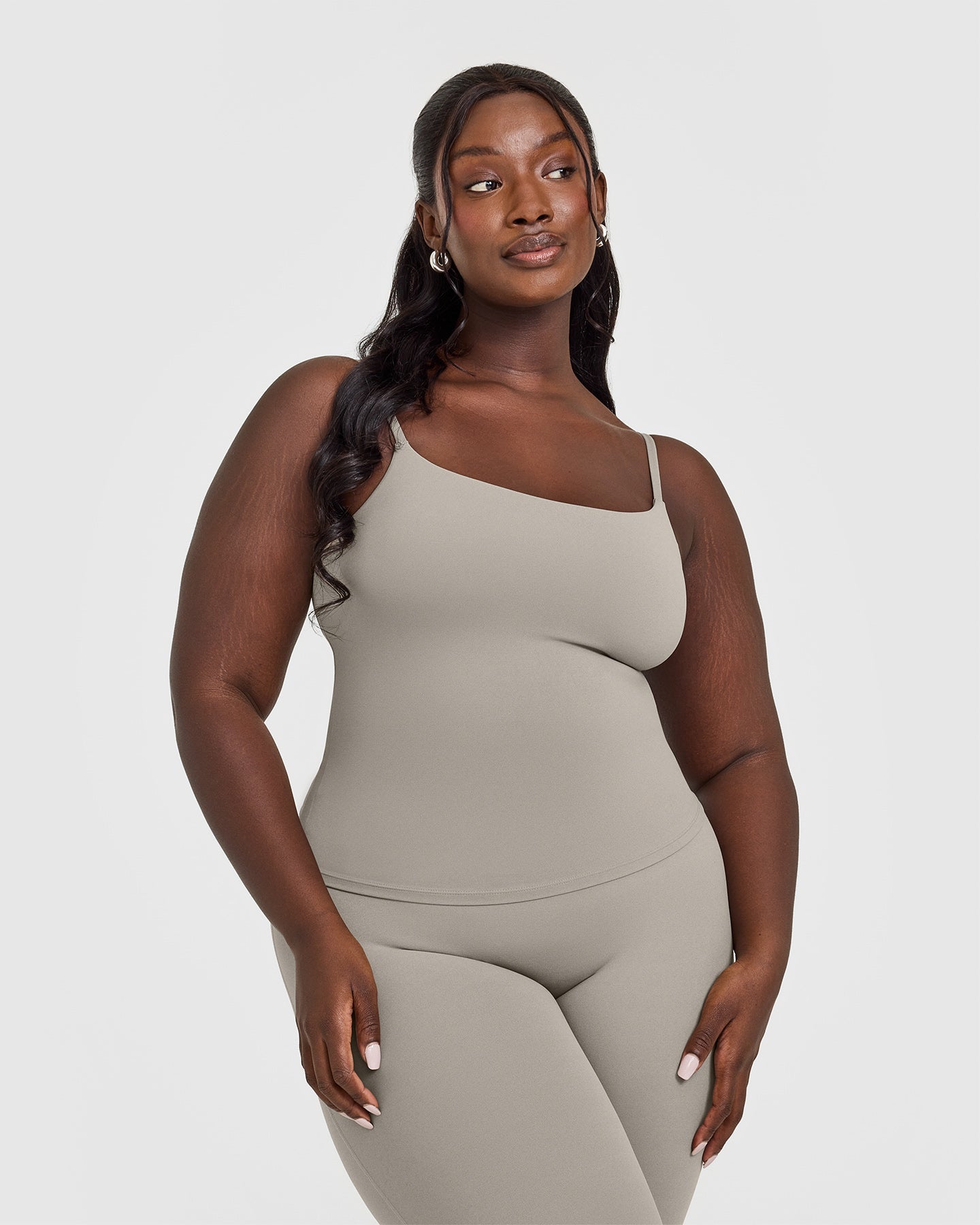 SoftMotion Strappy Vest with Built in Bra Shelf with White Logo | Warm Sand