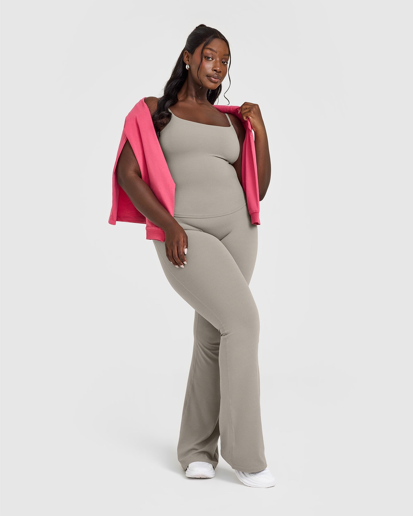Alternative view of SoftMotion Strappy Vest with Built in Bra Shelf with White Logo | Warm Sand