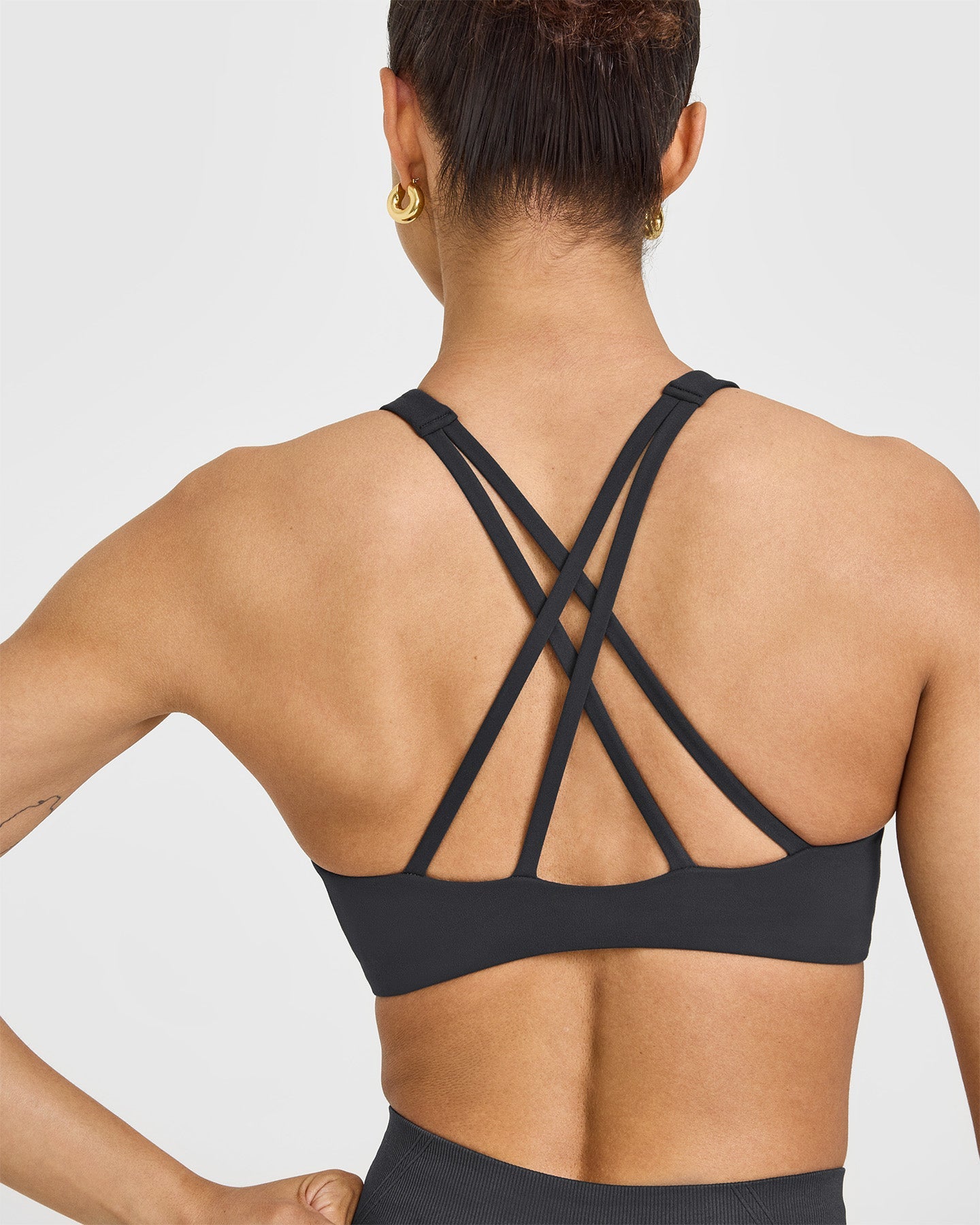 EasyLift High Neck Sports Bra with White Logo | Coal - Image 5