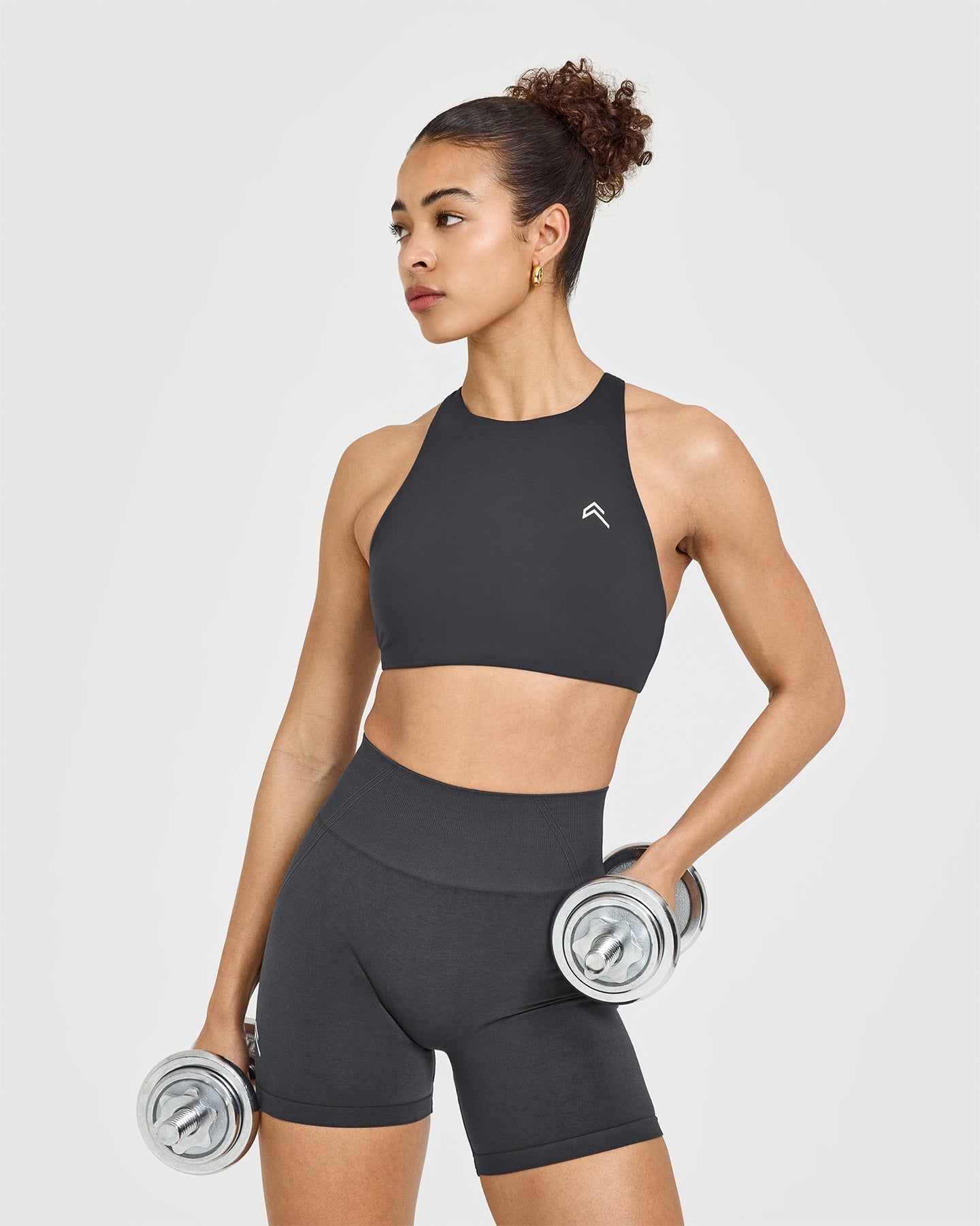 EasyLift High Neck Sports Bra with White Logo | Coal - Image 4