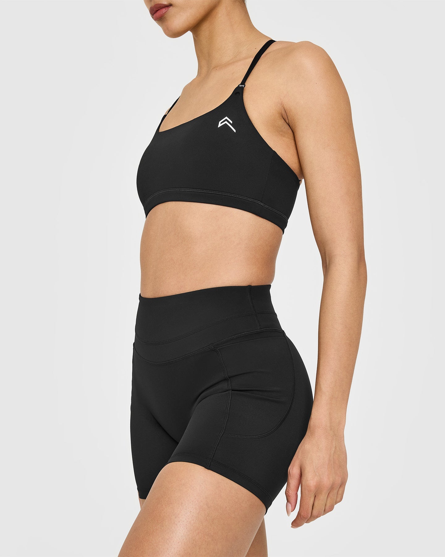 UnifiedMove High Waisted Pocket Shorts 6" White Logo | Black - Image 4