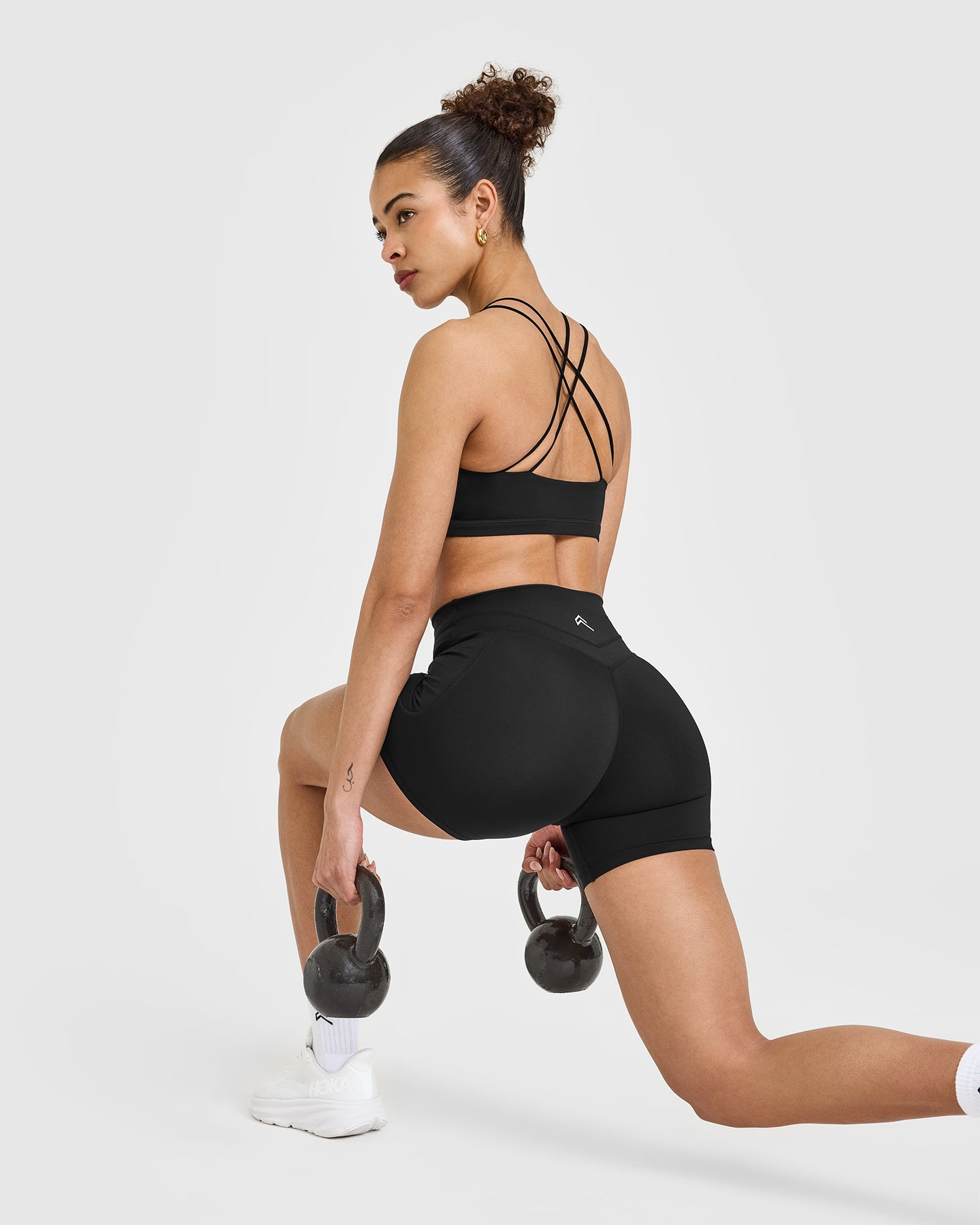 UnifiedMove High Waisted Pocket Shorts 6" White Logo | Black - Image 6