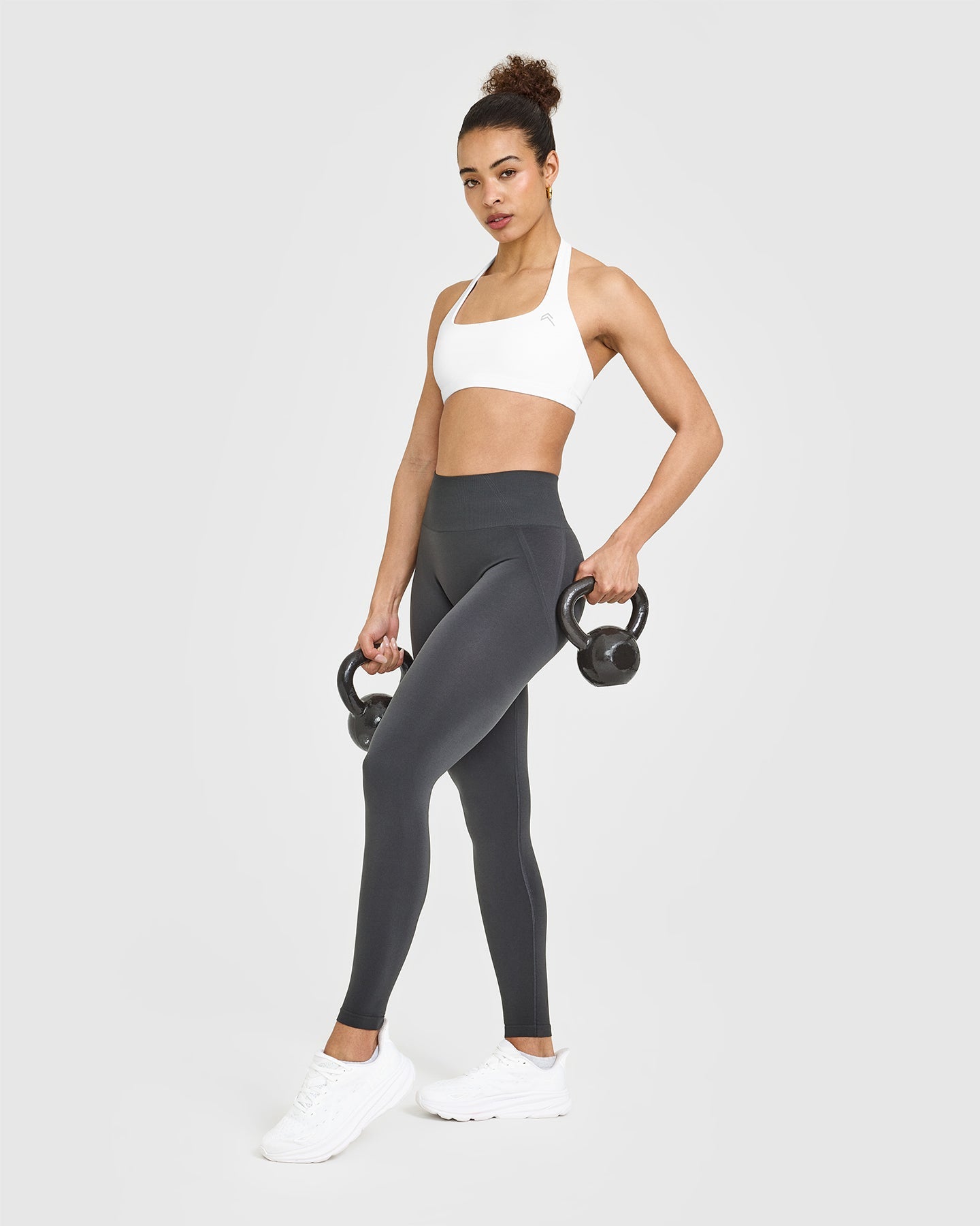 EffortlessLift Seamless Leggings with White Logo | Coal - Image 3