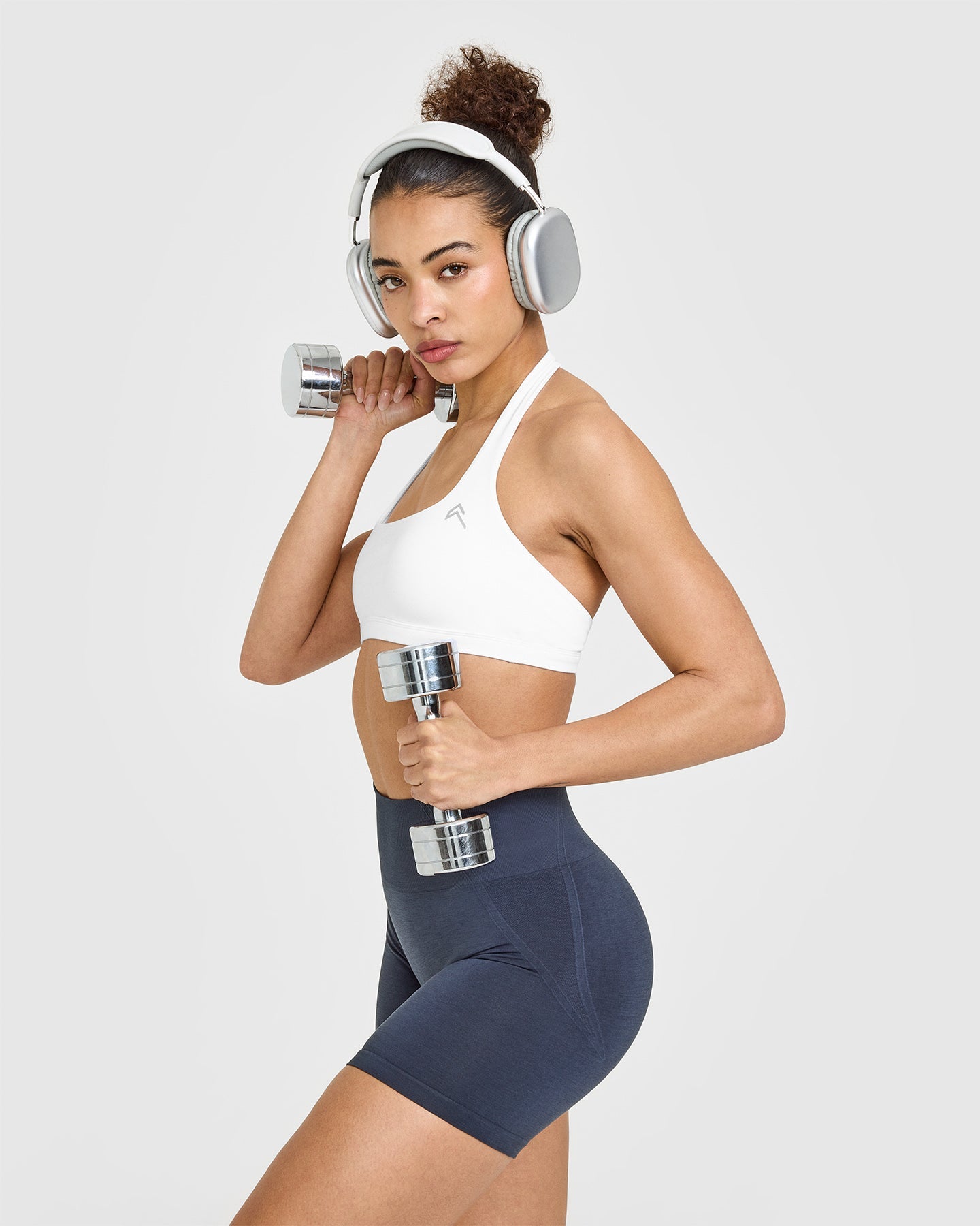 EffortlessLift Seamless Shorts with White Logo | True Blue - Image 6