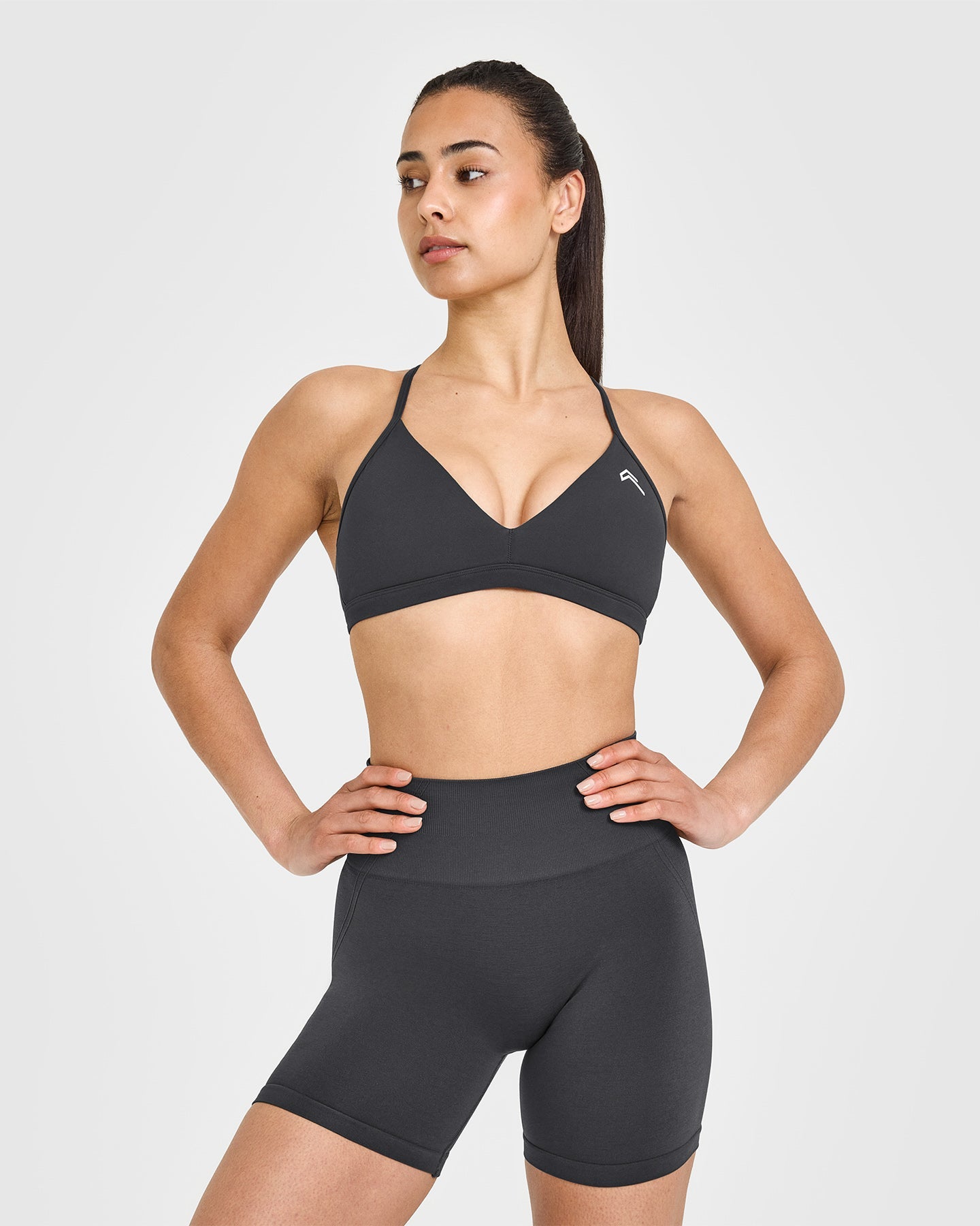 EasyLift Ultra Minimal V Neck Bralette with White Logo | Coal